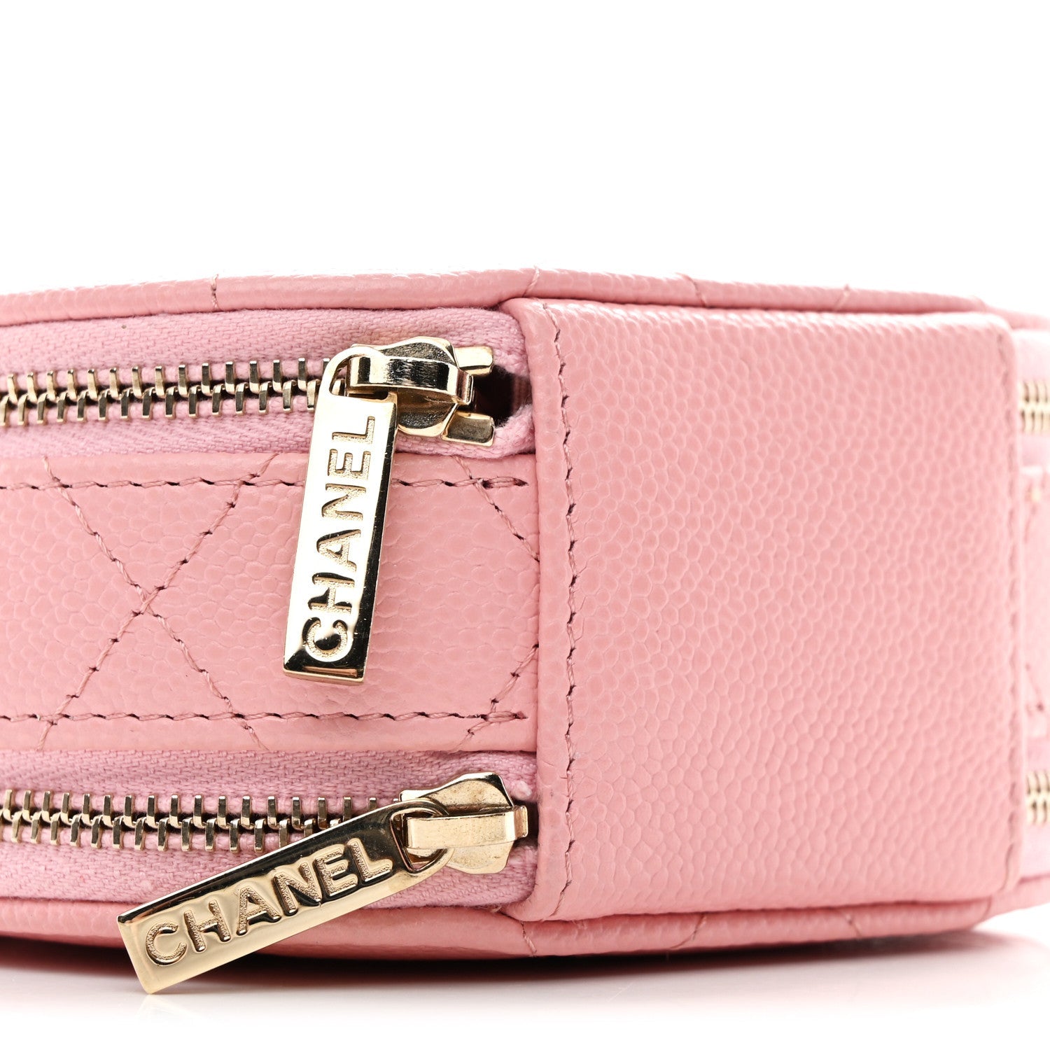 Caviar Quilted Round Handle With Care Vanity With Chain Pink