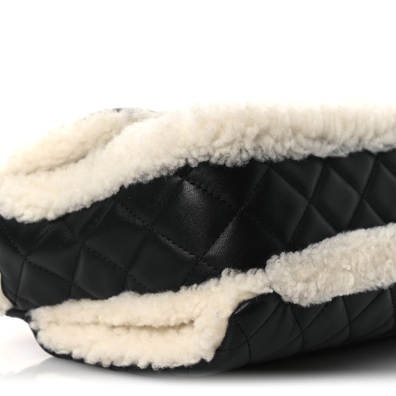 Lambskin Shearling Large CC Flap Bag Black White