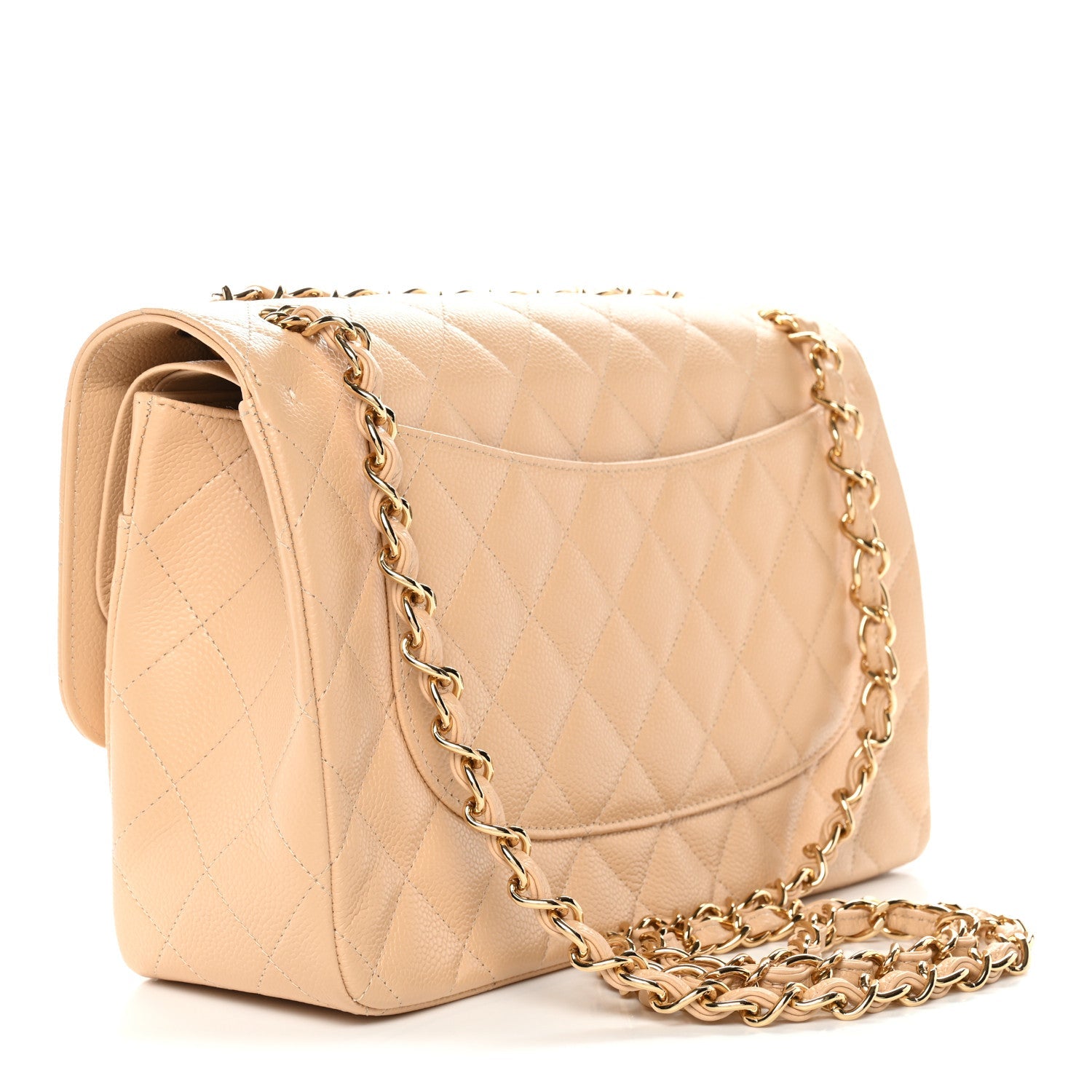 Caviar Quilted Jumbo Double Flap Light Beige