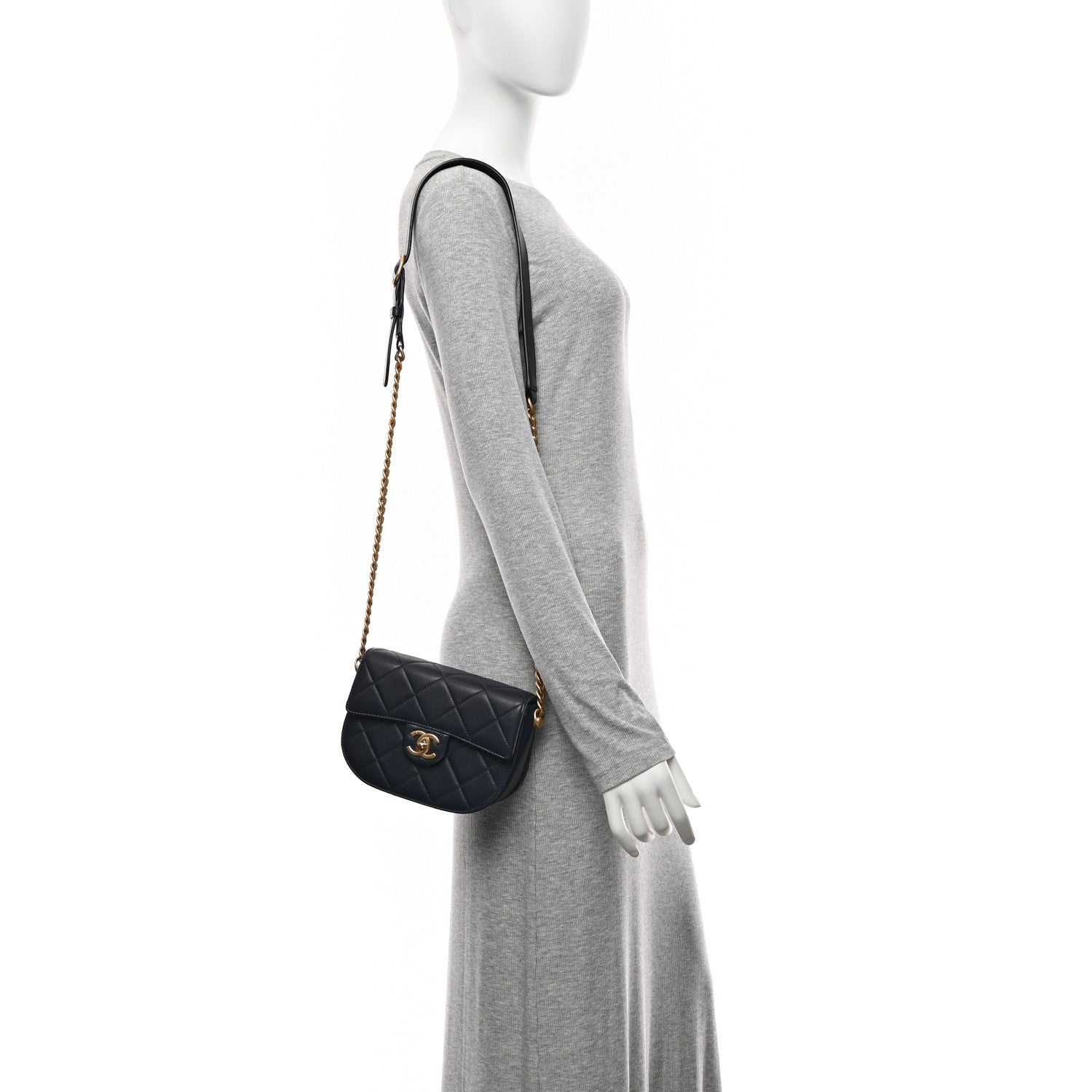 Calfskin Quilted Moon Messenger Navy