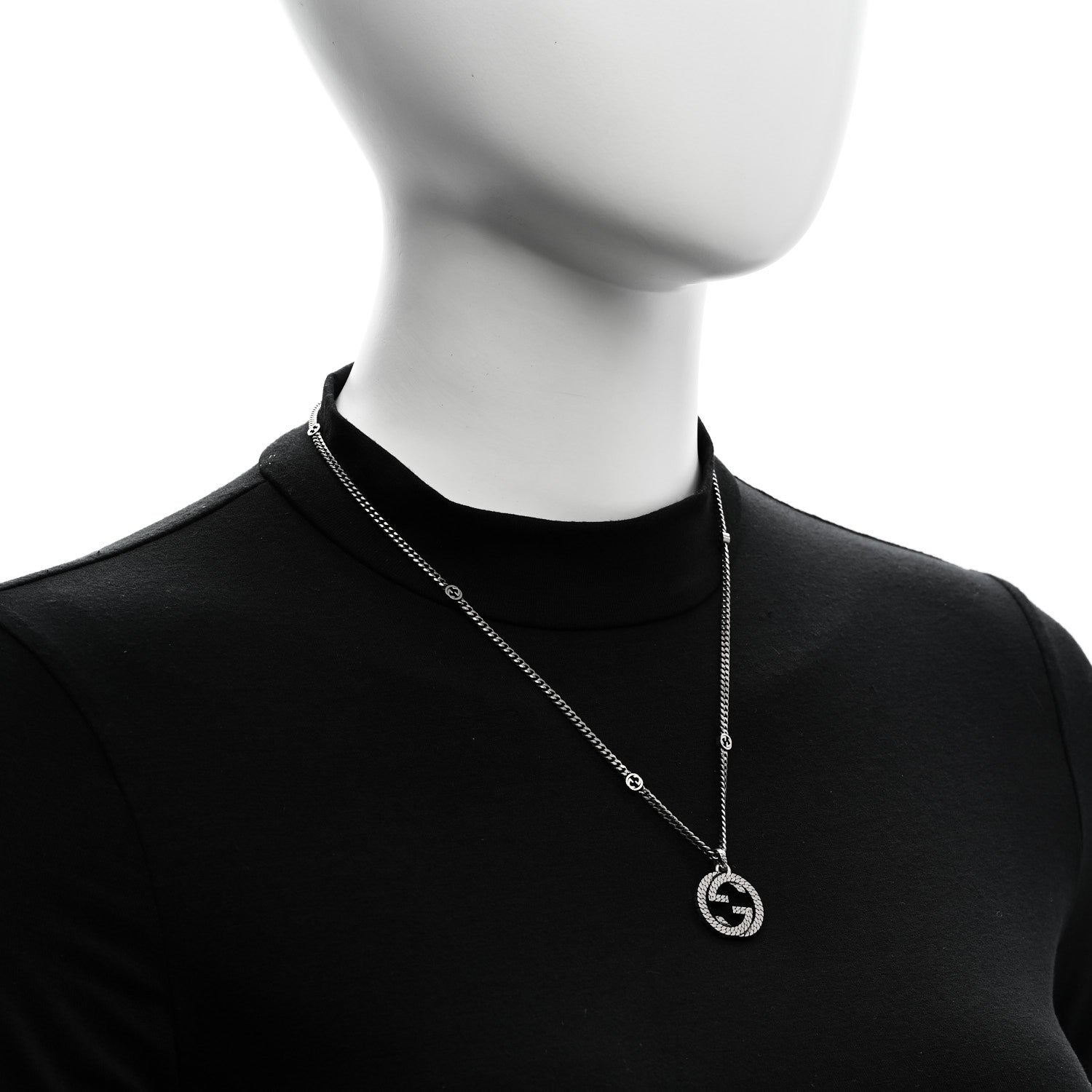 Sterling Silver Textured Interlocking G Pendant Necklace