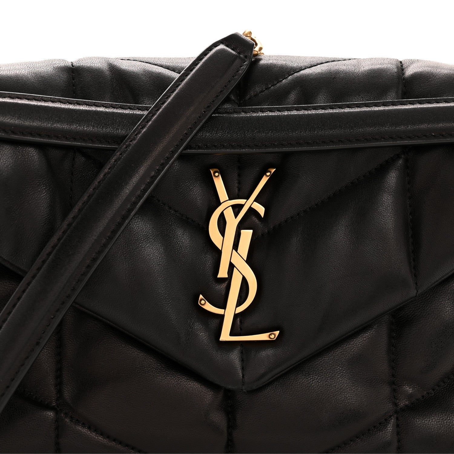 Lambskin Quilted Small Loulou Puffer Monogram Chain Satchel Black