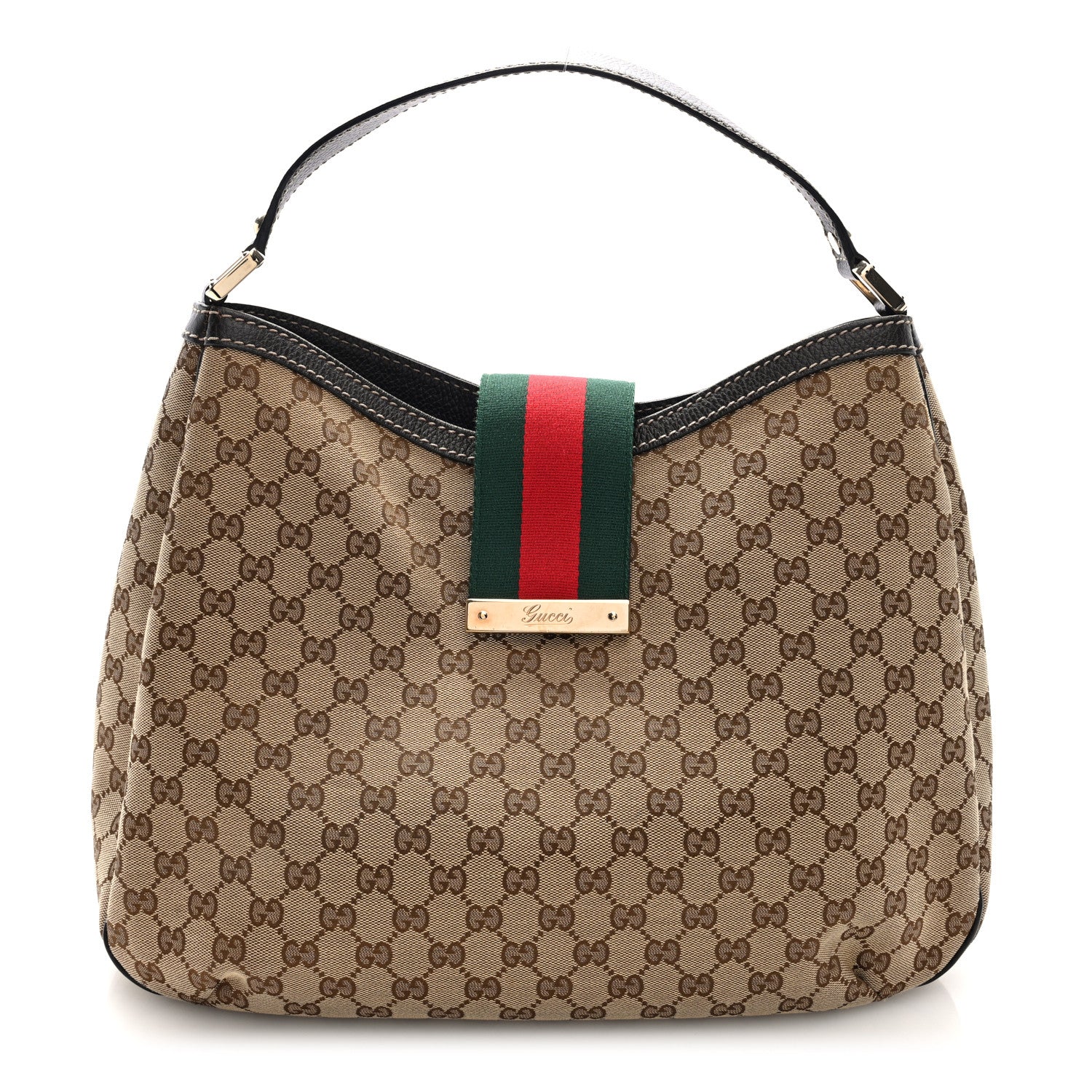 Monogram Large New Ladies Web Hobo Dark Brown