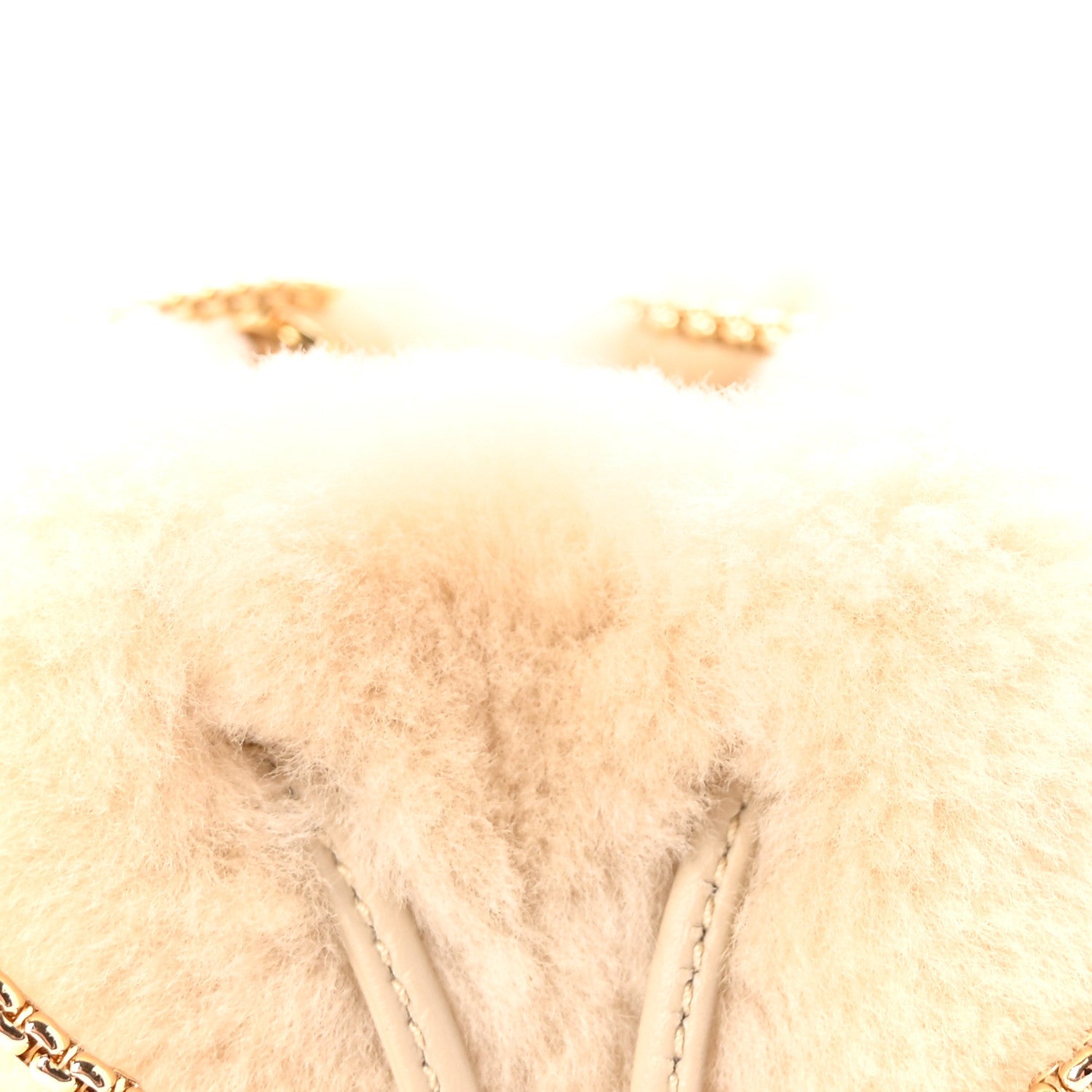 Shearling Metal Triangle Logo Mini Drawcord Pouch Shoulder Bag Ecru