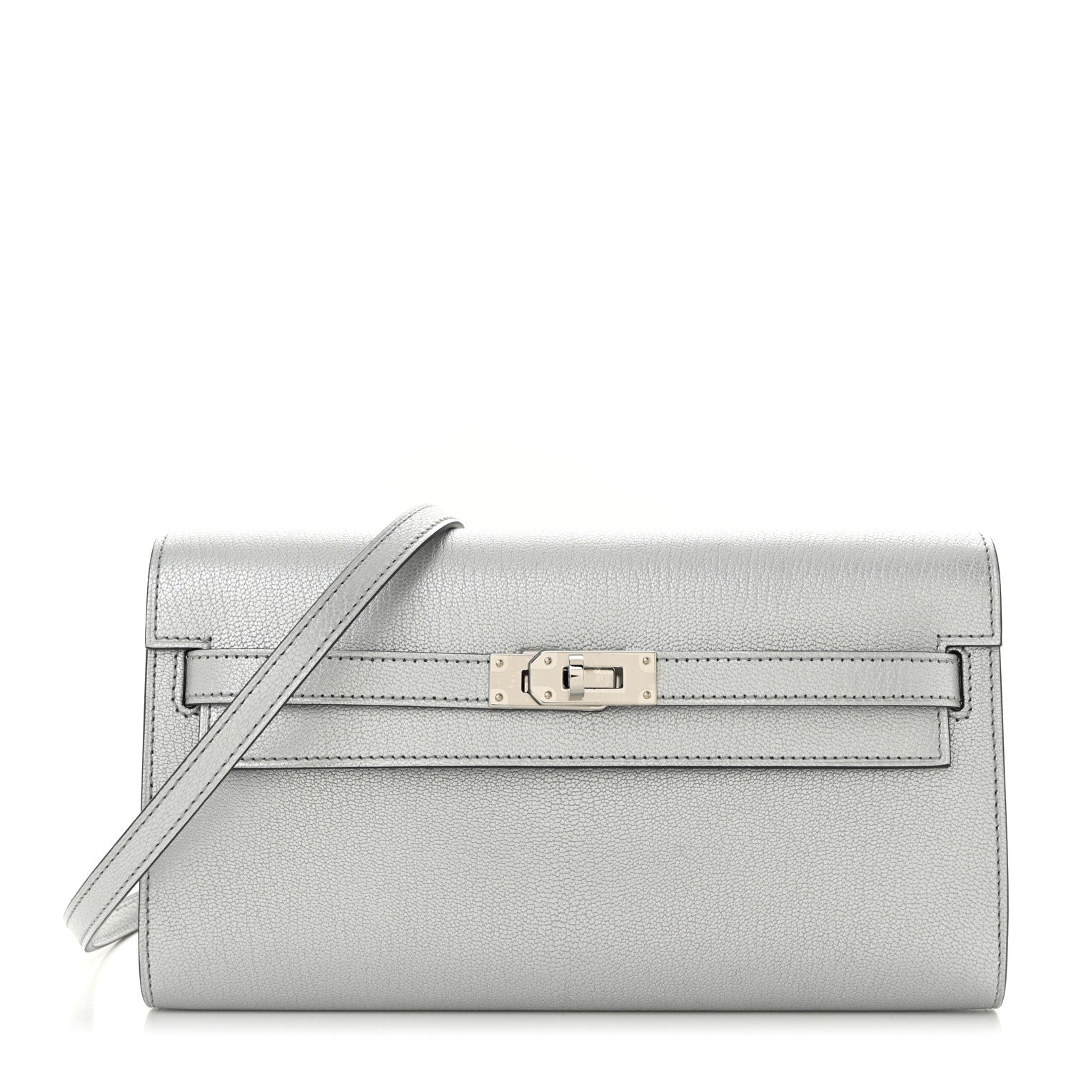 Metallic Chevre Chamkilight Kelly Wallet To Go Argent