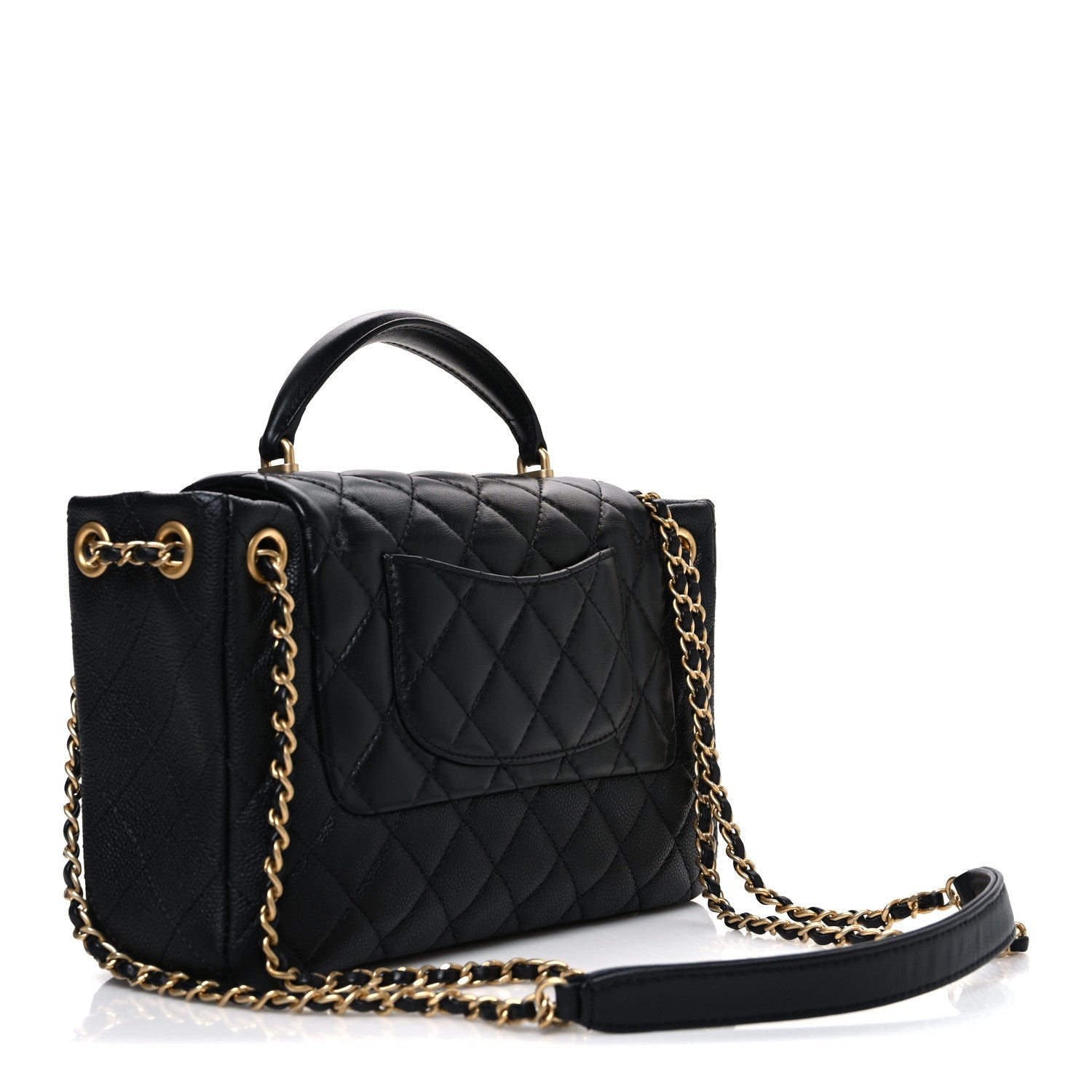 Caviar Calfskin Quilted Small Top Handle Flap Black
