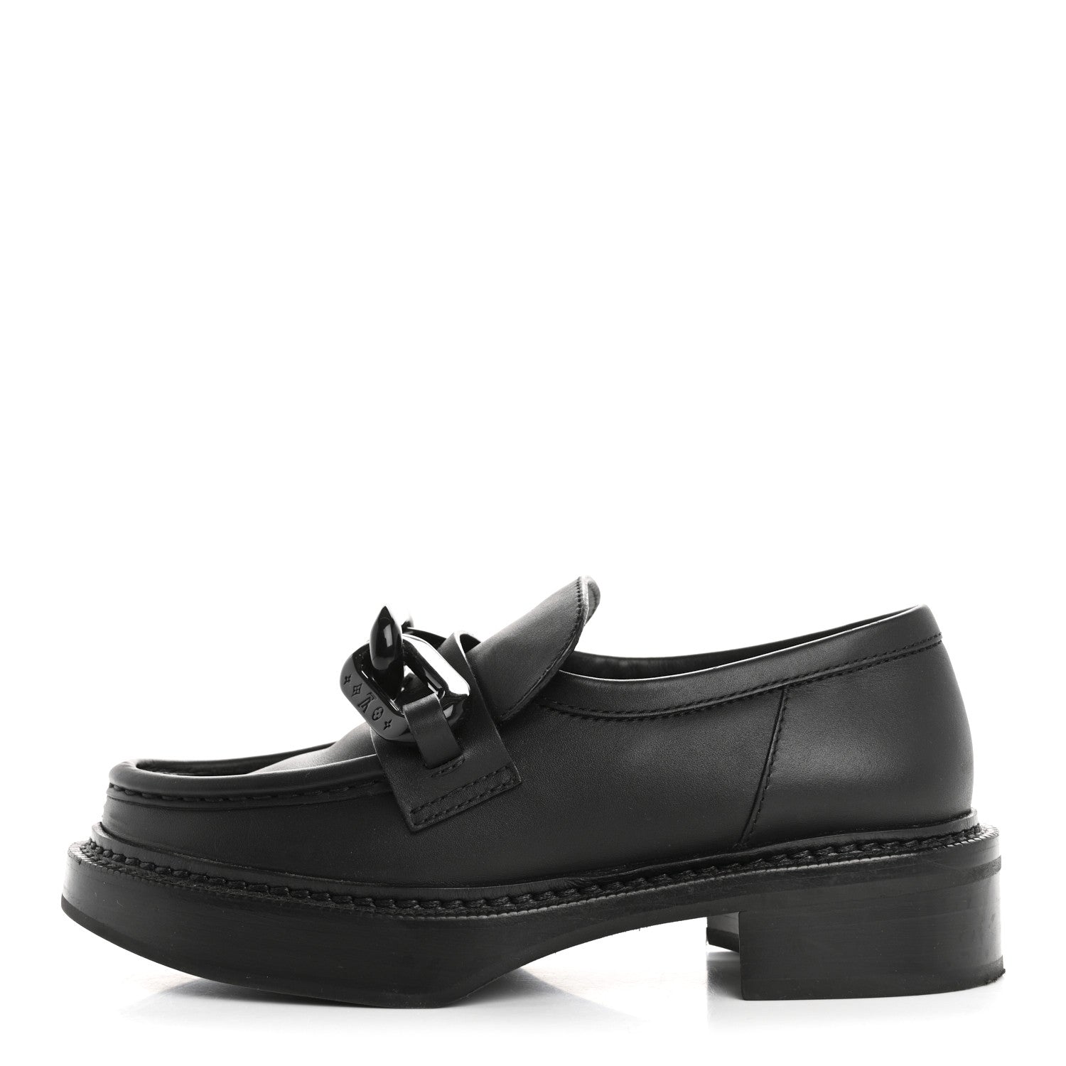 Calfskin Oversized Chain Academy Loafers 35 Black