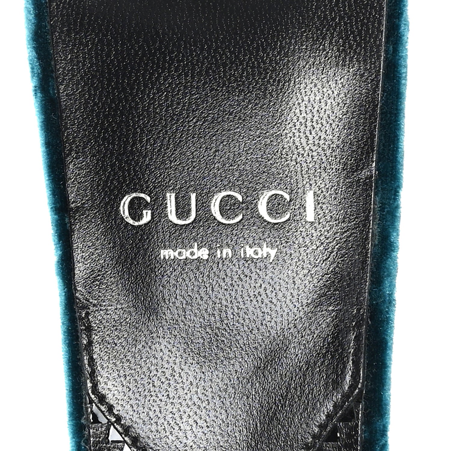 New Velvet Ashmir Regent Calfskin GG Monogram Square Toe Bow 45mm Slide Sandals Peacock Blue 39.5