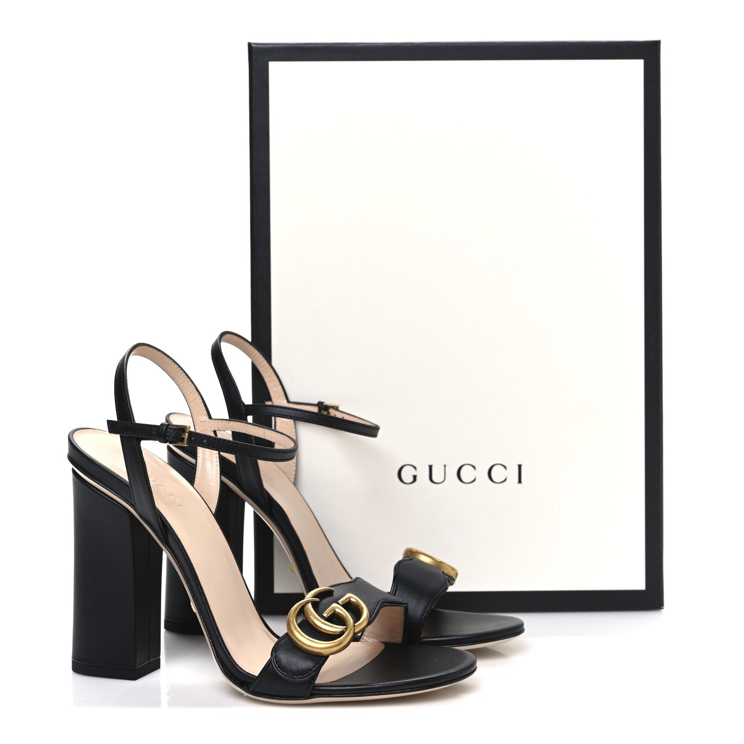 Lifford Calfskin GG Marmont Ankle Wrap 105mm Sandals 37 Black