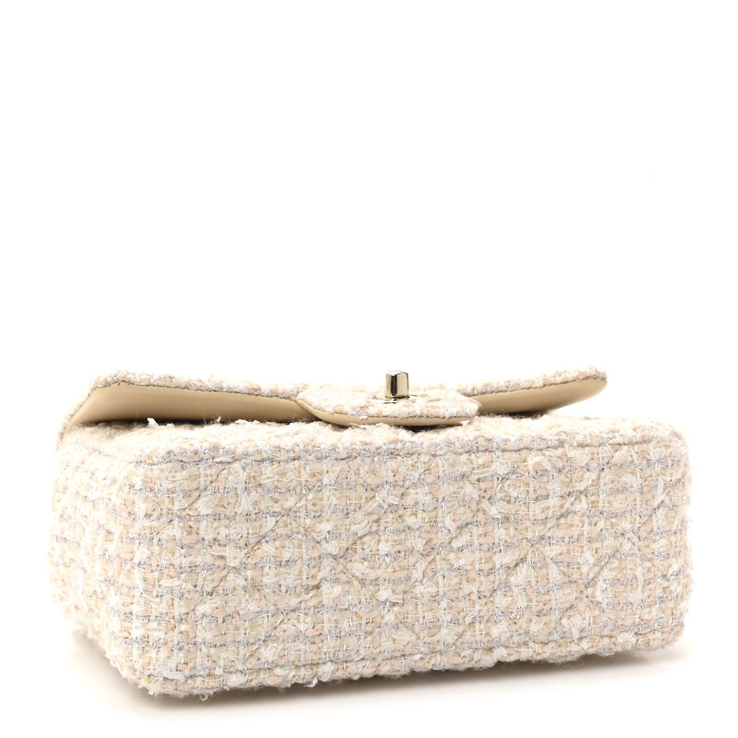 Tweed Quilted Mini Rectangular Flap Off White