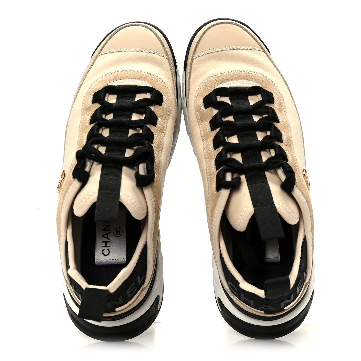 Velvet Calfskin Mixed Fibers CC Sneakers 37.5 Beige