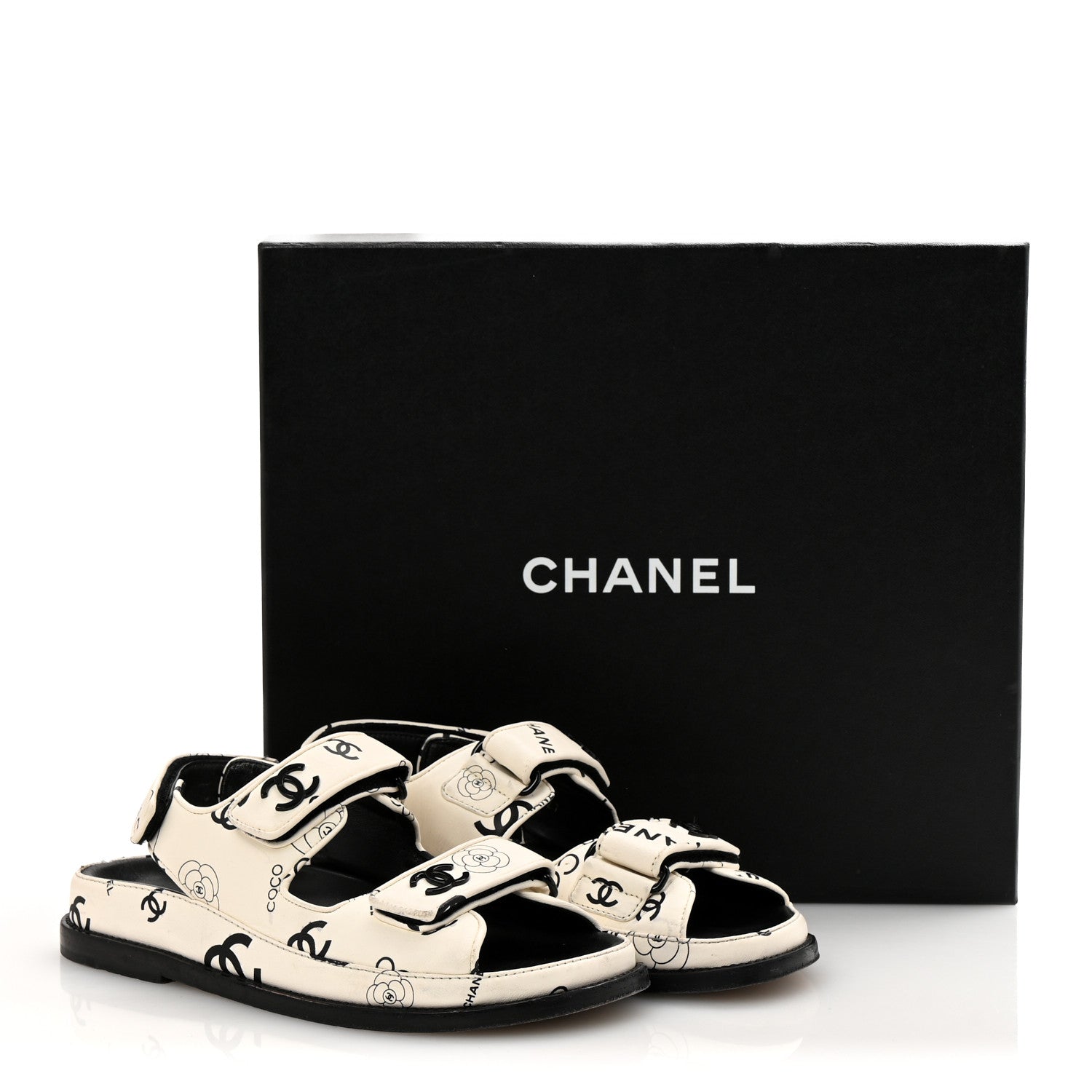 Lambskin Printed CC Velcro Dad Sandals 36 White Black