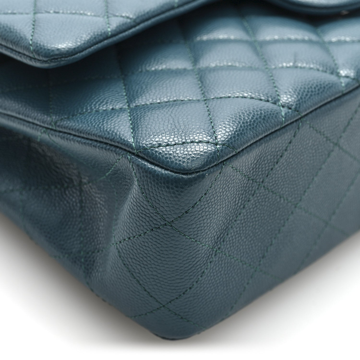 Caviar Quilted Medium Double Flap Dark Green
