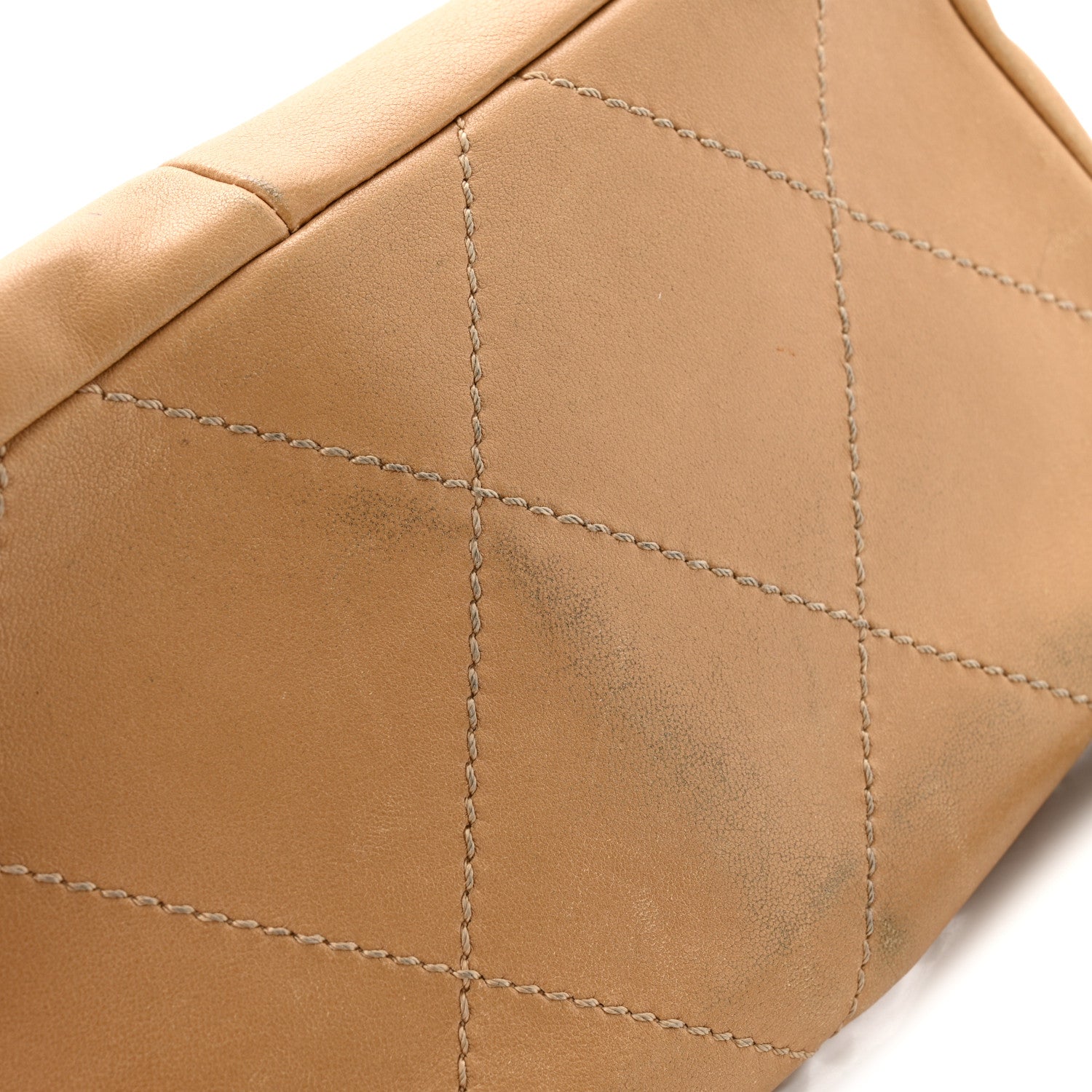 Lambskin Diamond Stitched CC CC East West Flap Beige
