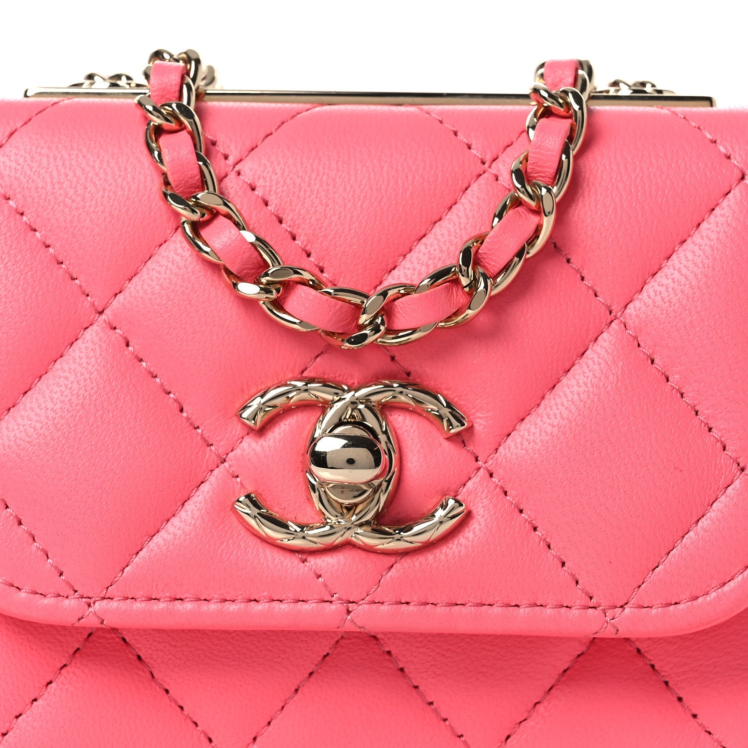 Lambskin Quilted Mini Trendy CC Chain Wallet Pink