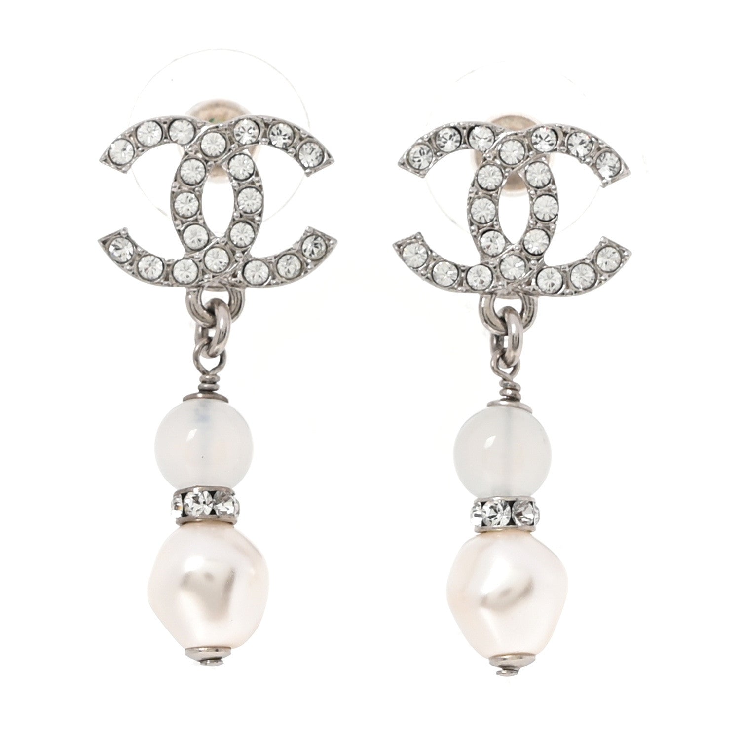 Crystal Pearl CC Drop Earrings Gold