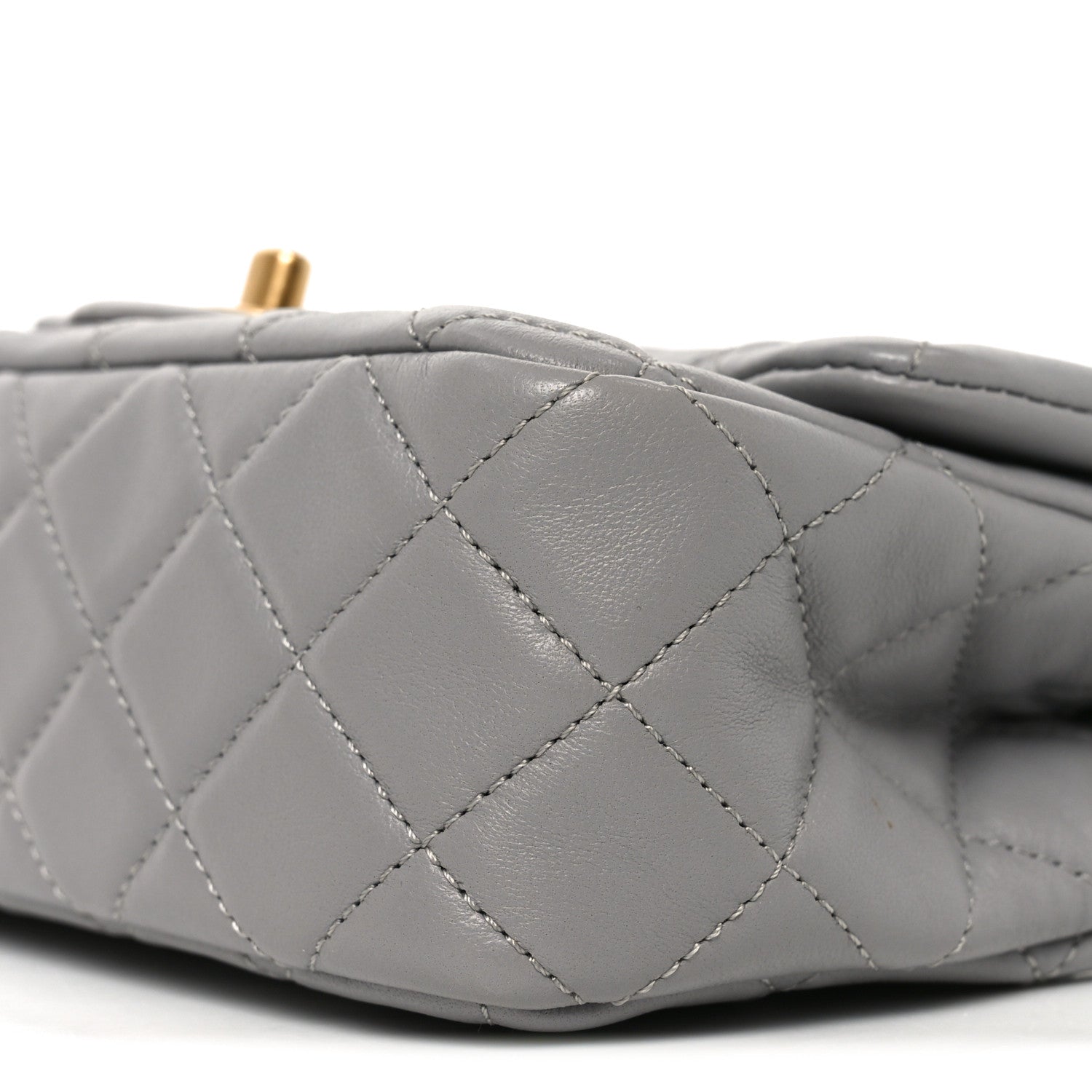 Lambskin Quilted Mini Rectangular Pearl Crush Flap Grey