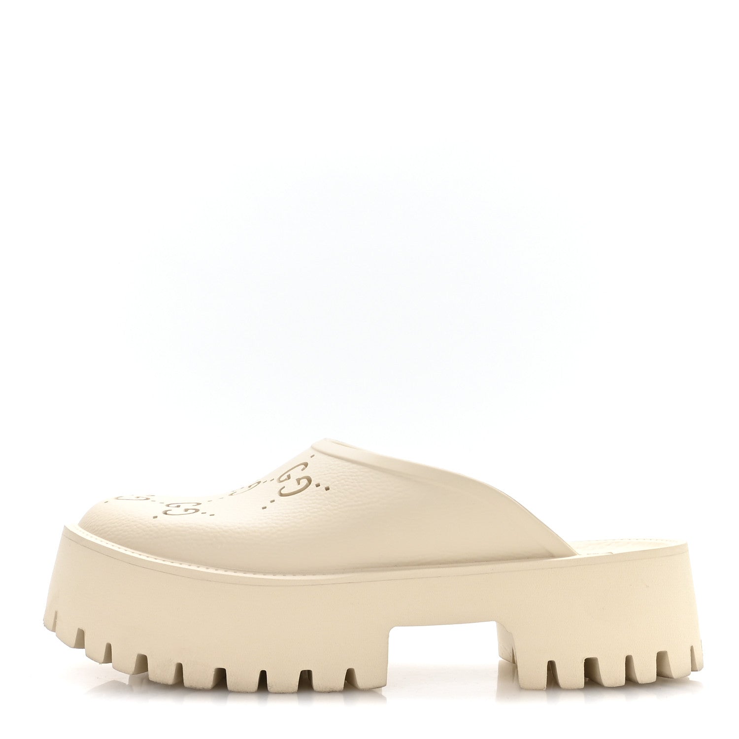 Rubber Monogram GG Go Through Platform Slide Clogs 41 Mystic White