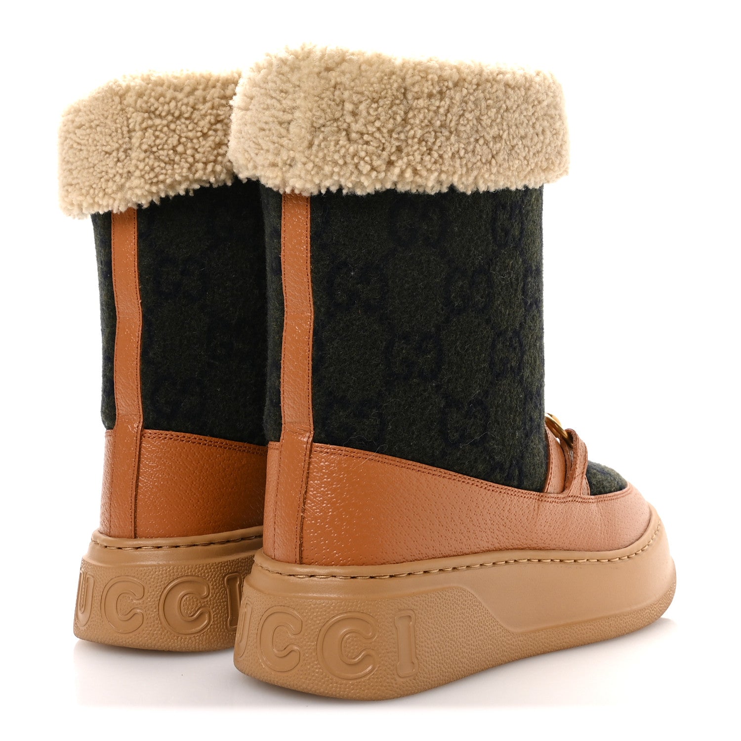 Covered Wool Monogram Textured Dollar Calfskin Shearling Horsebit Snow Boots 37 Underwood Blue Hazel Brown