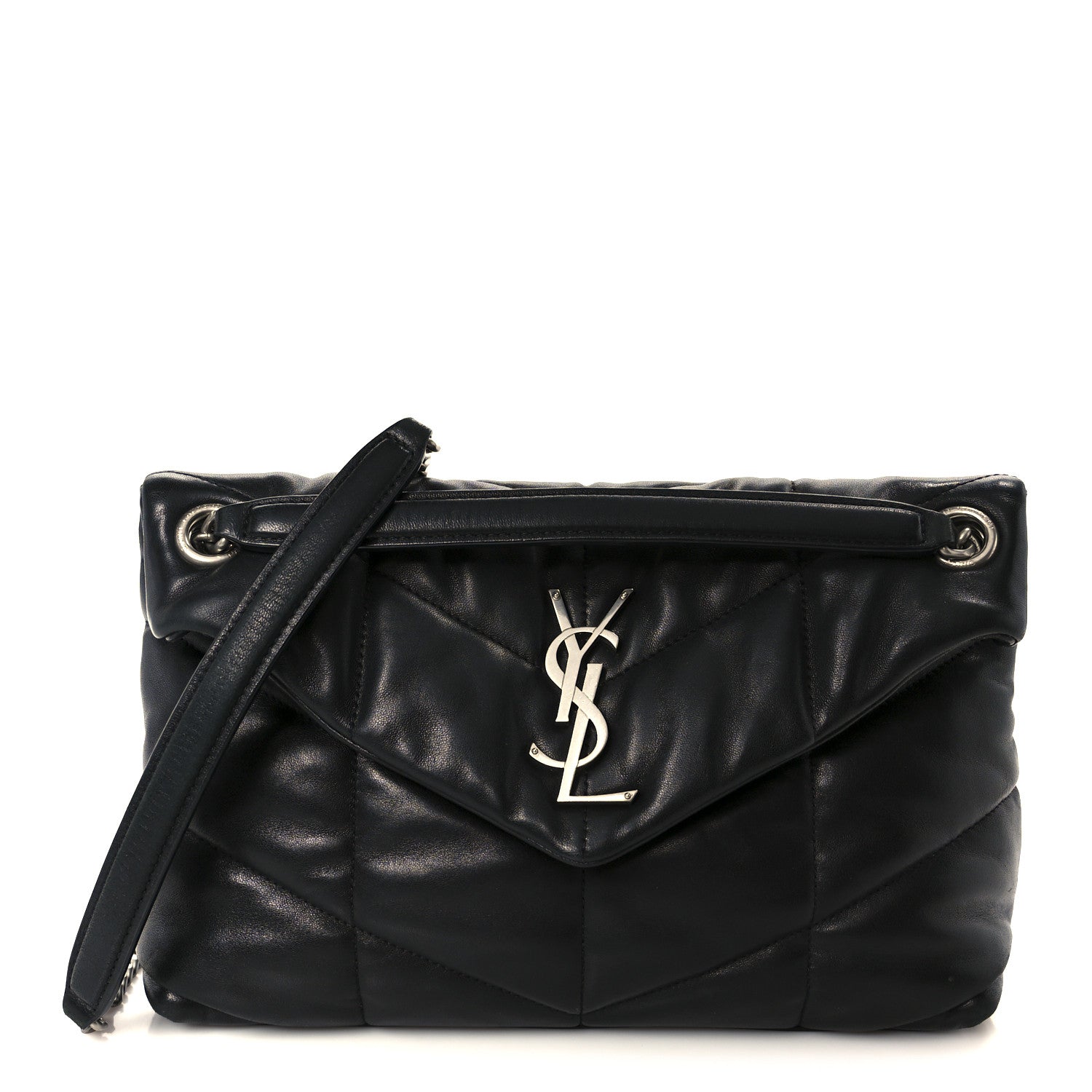 Lambskin Quilted Small Loulou Puffer Monogram Chain Satchel Black