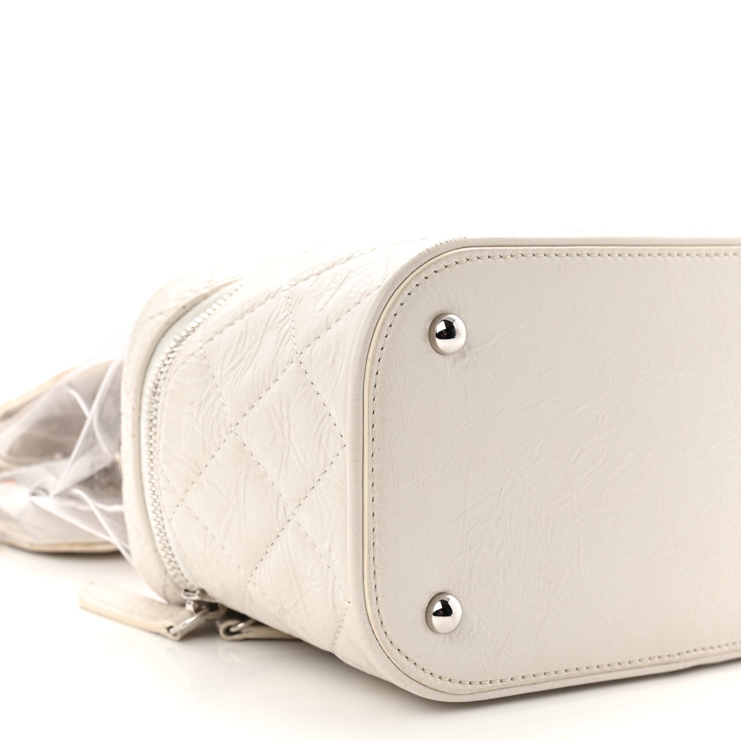 Crumpled Calfskin PVC Quilted Flap White