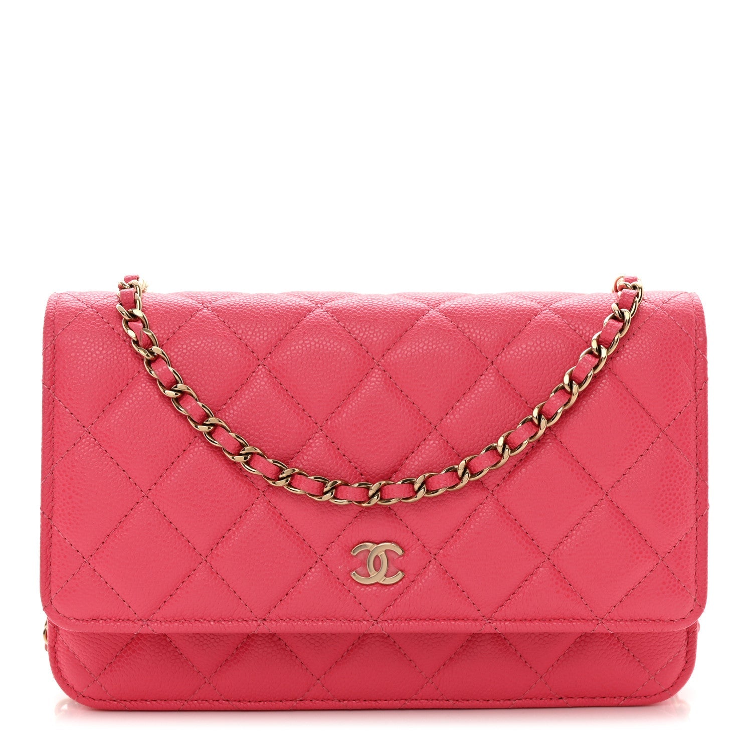 Caviar Quilted Wallet on Chain WOC Pink