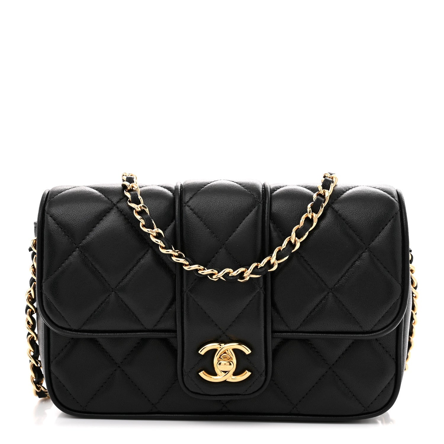 Lambskin Quilted Tab Mini Flap Black