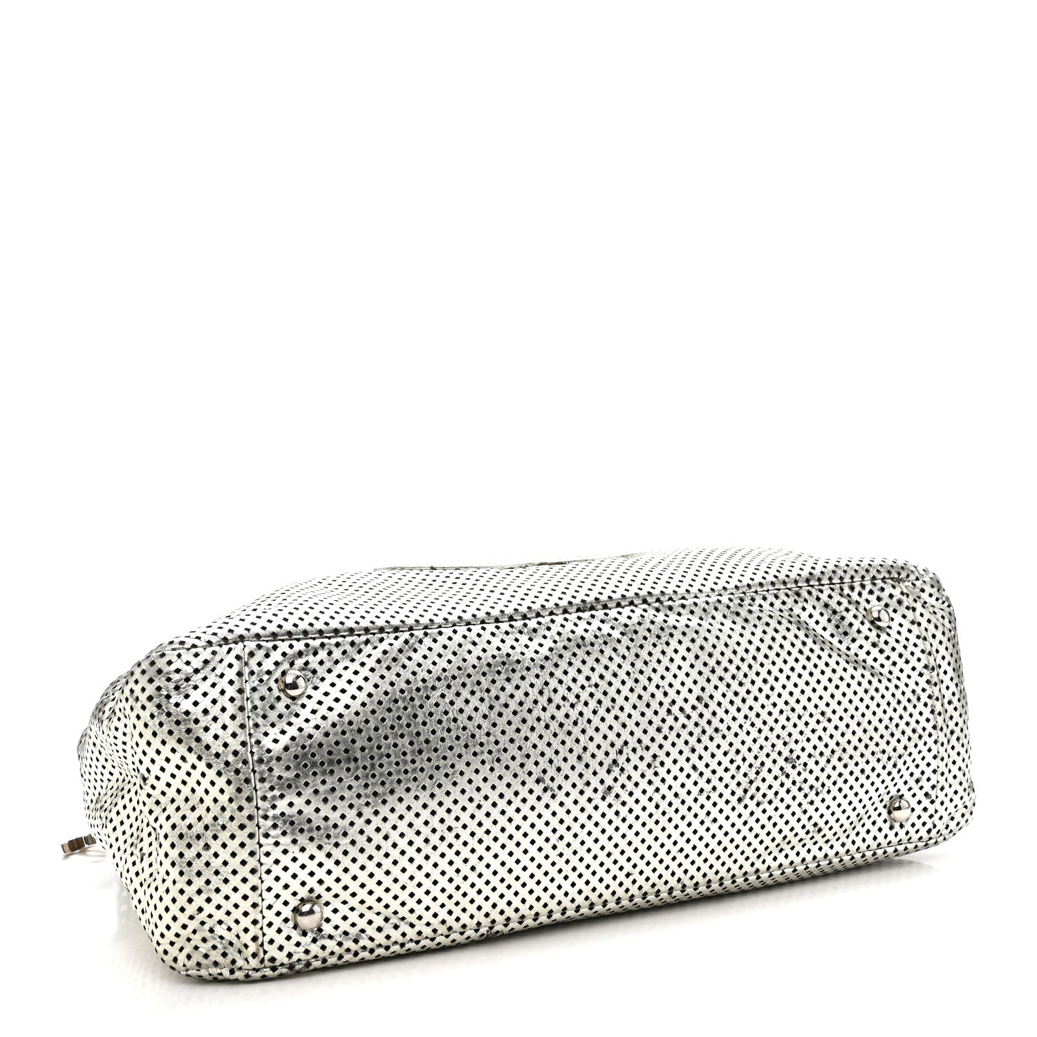 Metallic Glazed Calfskin Perforated Rodeo Drive Hobo Silver