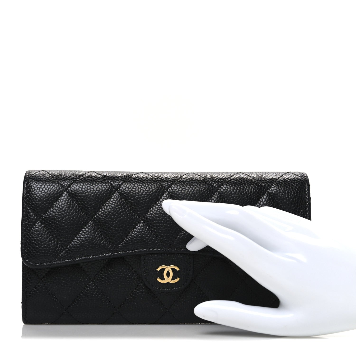 Caviar Quilted Large Gusset Flap Wallet Black