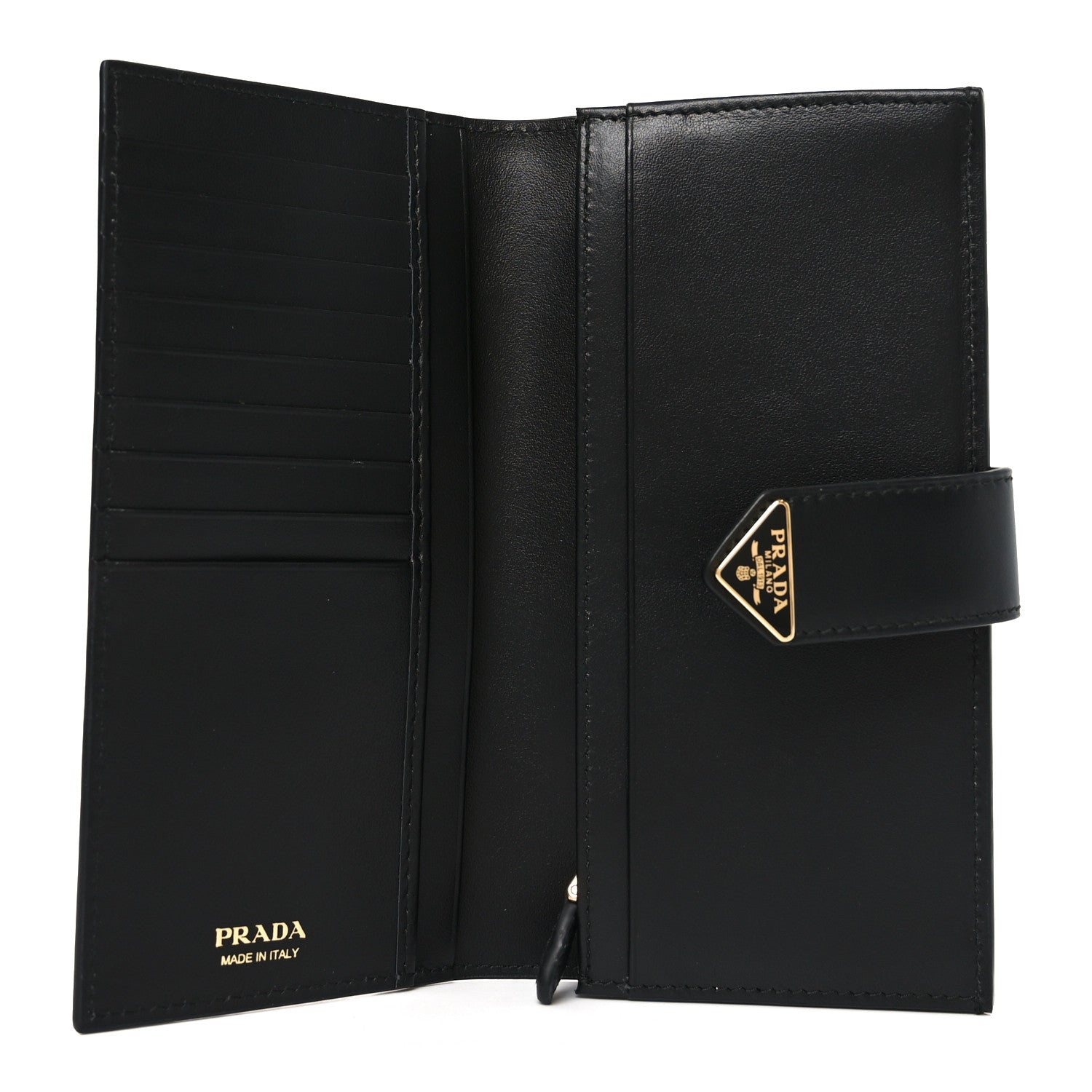 Saffiano Calfskin Large Triangle Continental Wallet Black