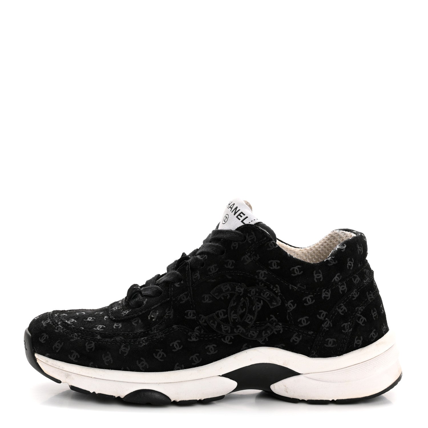 Suede Calfskin Printed CC Sneakers 35 Black