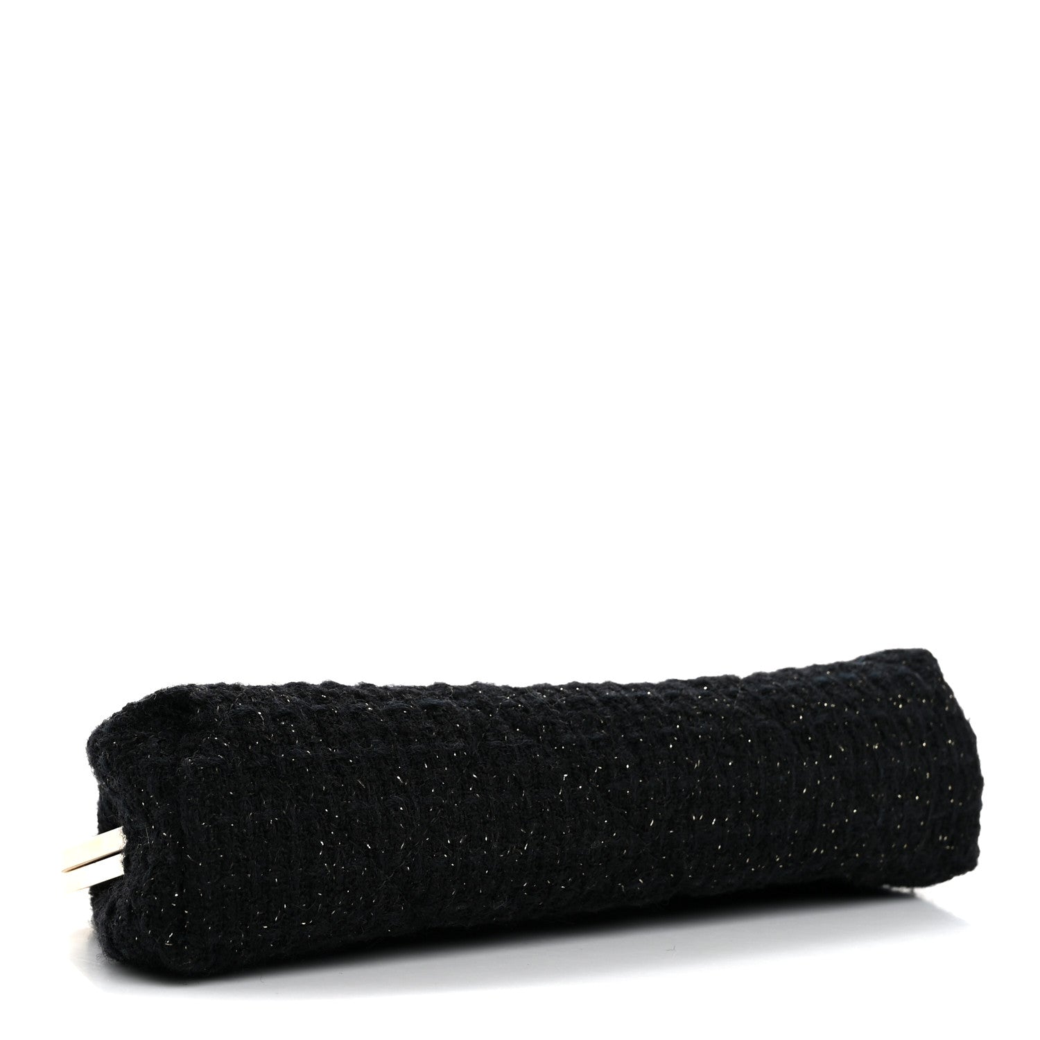 Tweed Quilted Kiss Lock Clutch Black