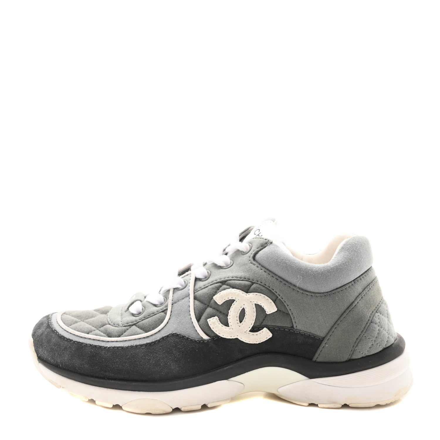 Fabric Suede Calfskin Quilted CC Sneakers 37 Dark Grey
