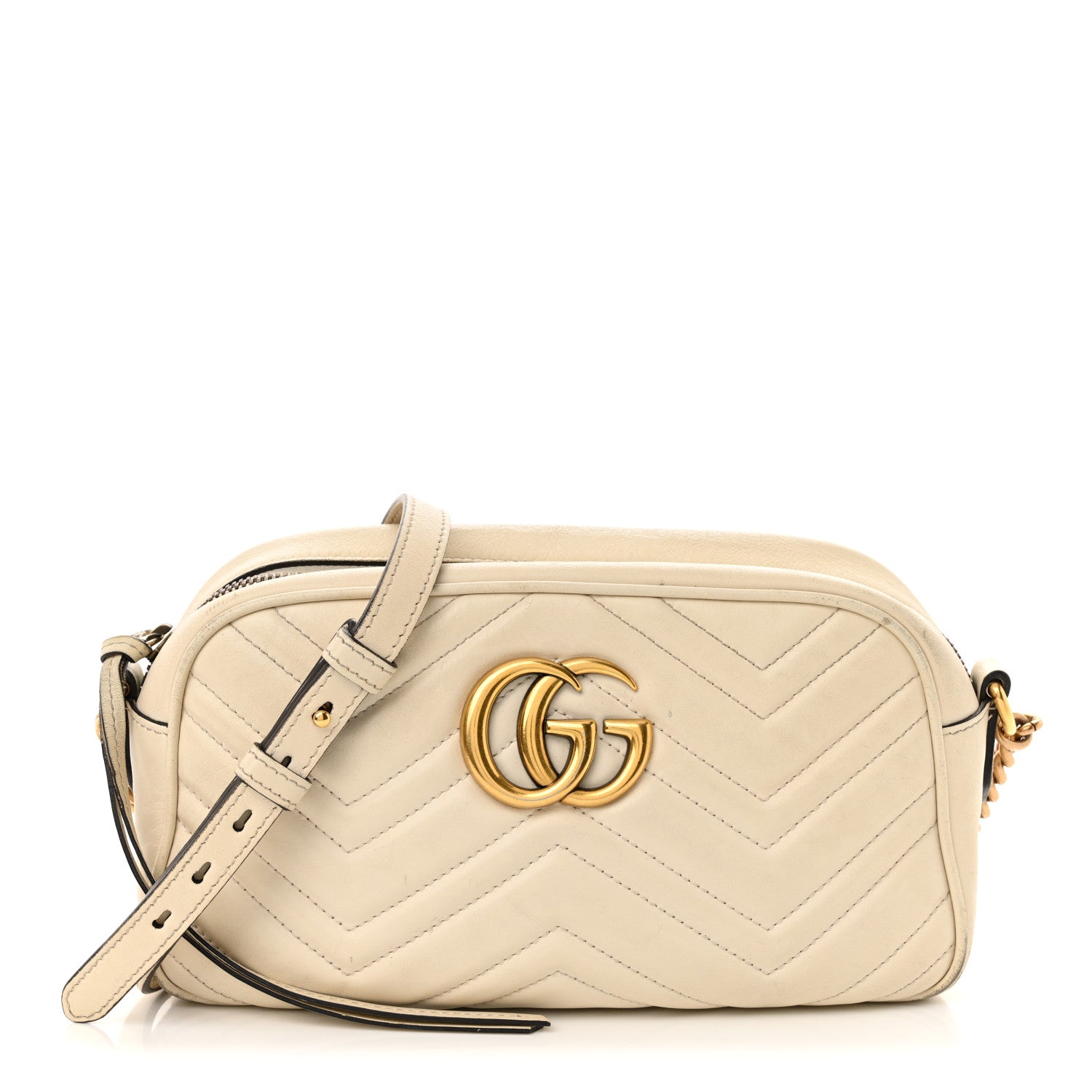 Calfskin Matelasse Small GG Marmont Chain Shoulder Bag White
