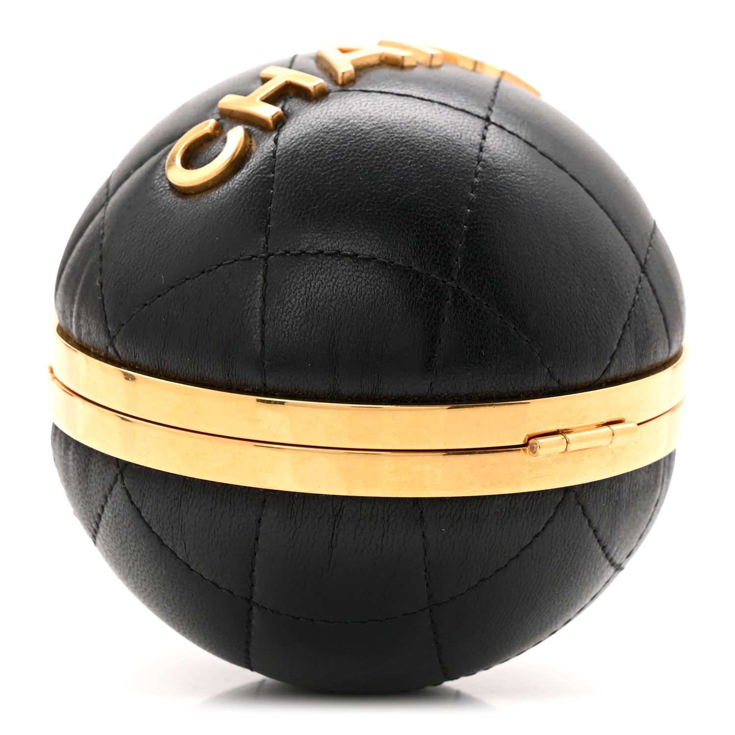 Lambskin Quilted Sphere Minaudiere Chain Clutch Black