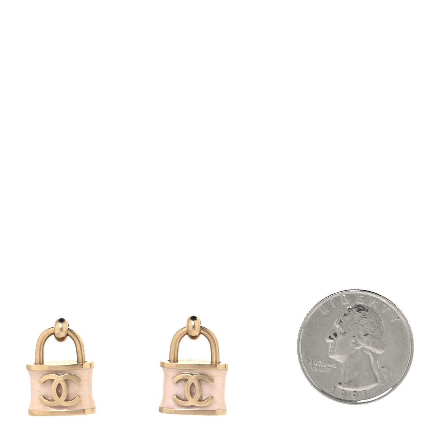 Resin Glitter Padlock CC Earrings Light Pink Gold