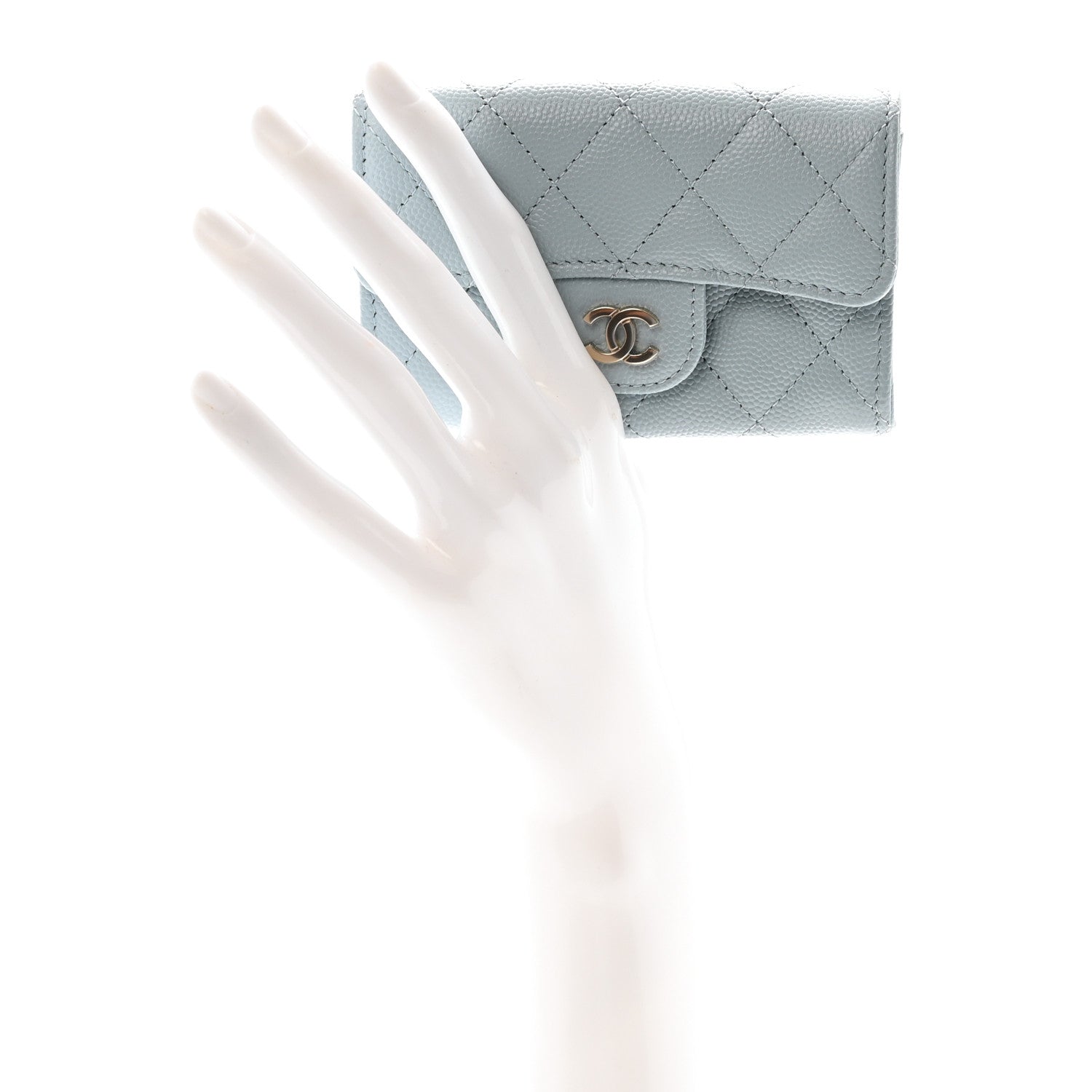 Caviar Quilted Flap Card Holder Wallet Light Blue