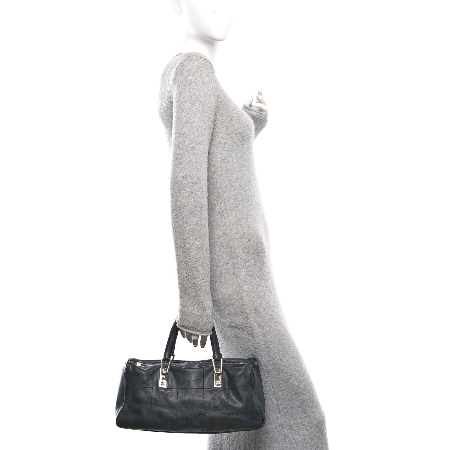 Lambskin Square Stitched Large Tote  Black
