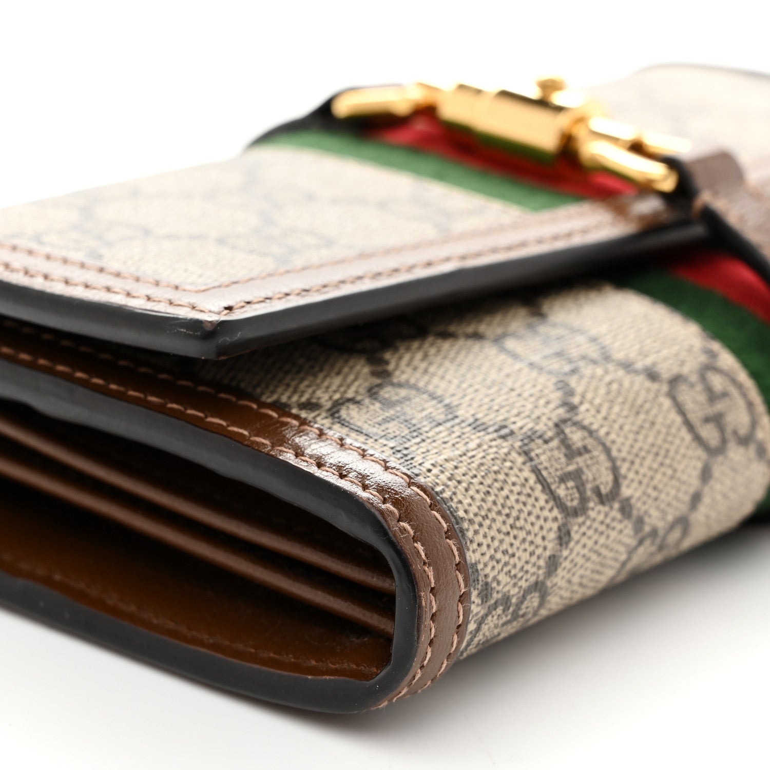 GG Supreme Monogram Azalea Calfskin Web Jackie 1961 Chain Wallet Beige Ebony Brown Sugar