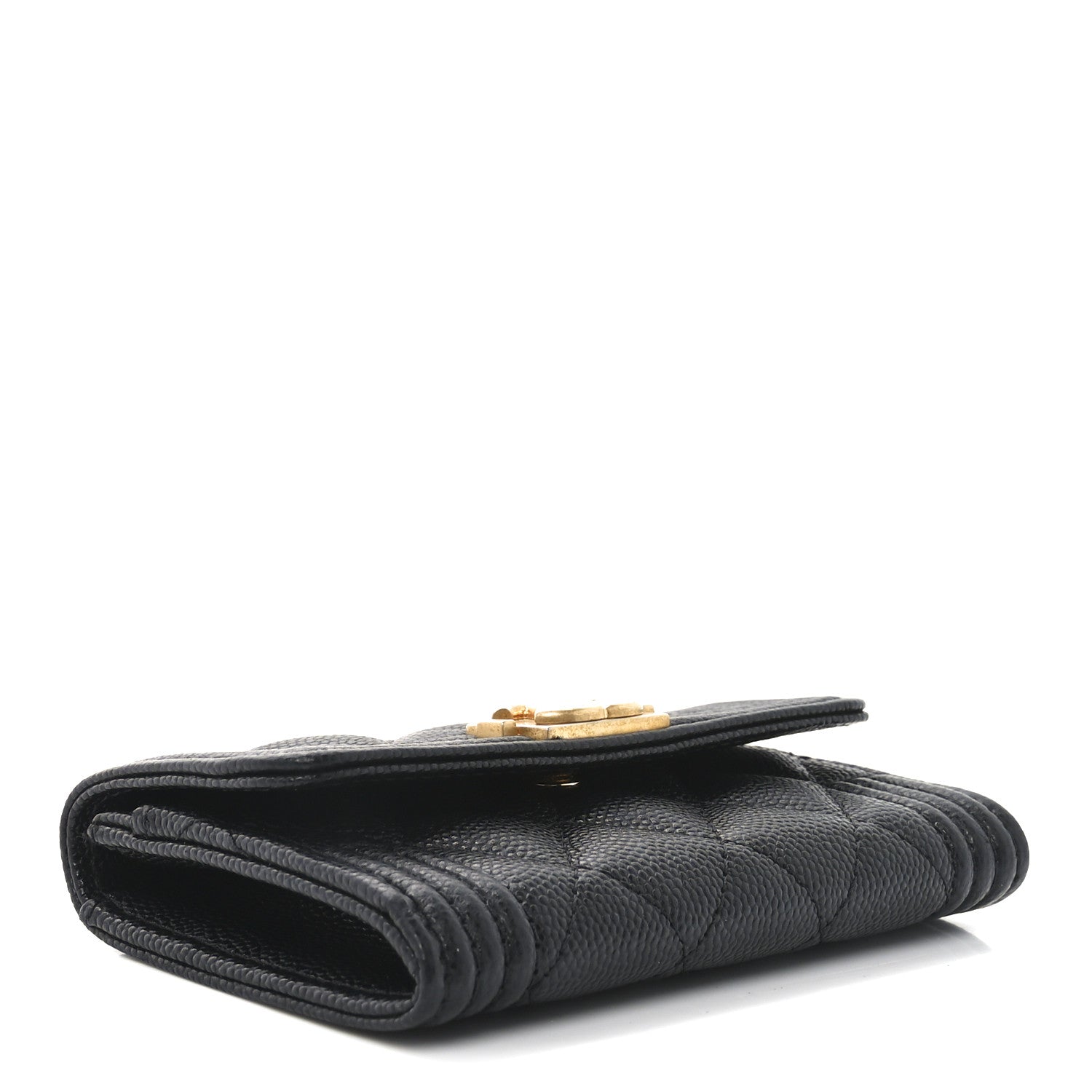 Caviar Quilted Boy Flap Card Holder Black
