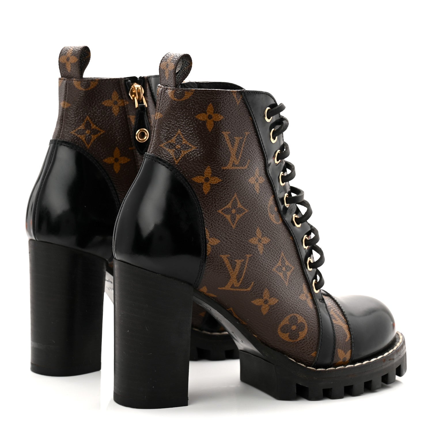 Patent Calfskin Monogram Star Trail Ankle Boots 37.5 Black