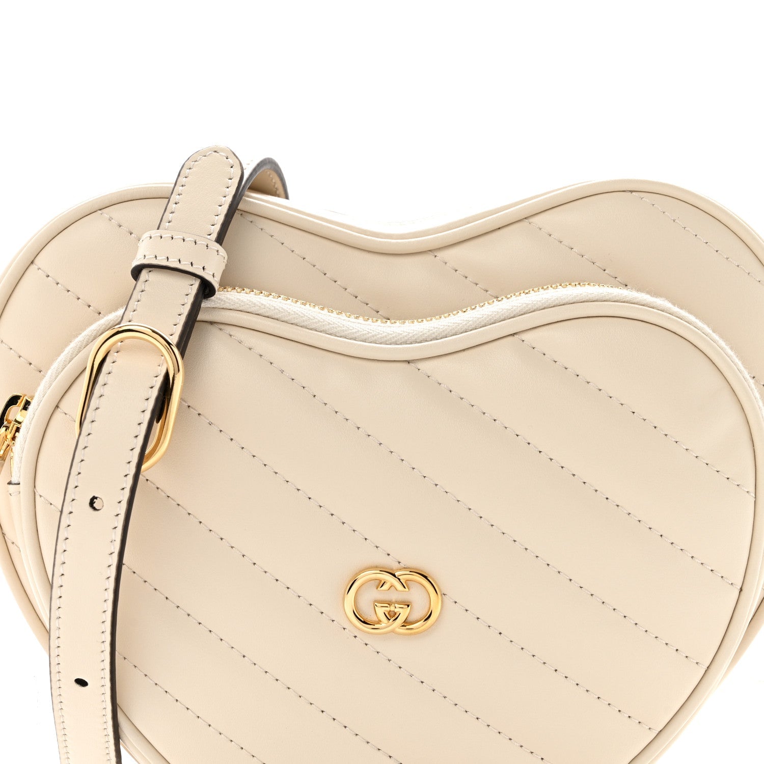 Calfskin Matelasse Diagonal Mini Interlocking G Heart Shoulder Bag Mystic White