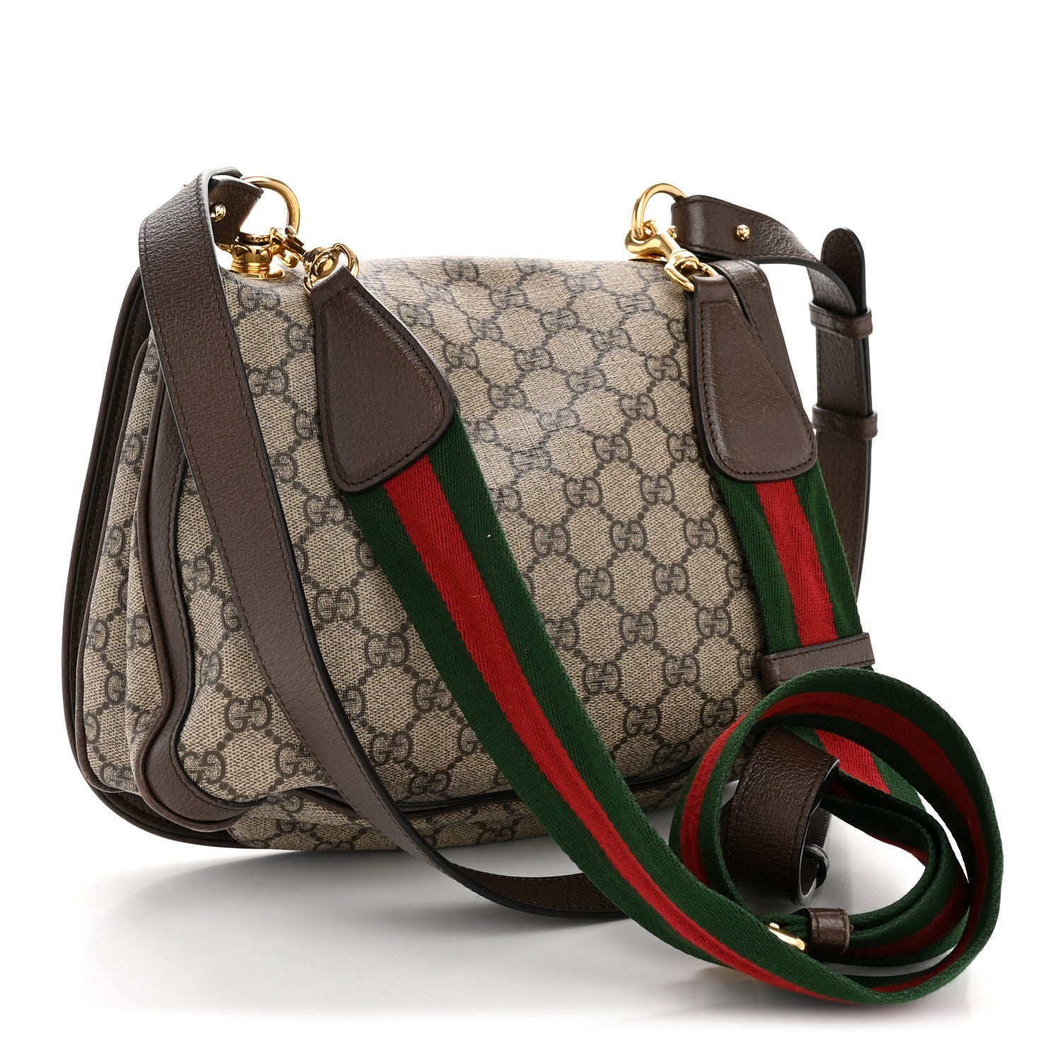 GG Supreme Monogram Textured Dollar Calfskin Web Medium Blondie Shoulder Flap Bag Beige Ebony New Acero