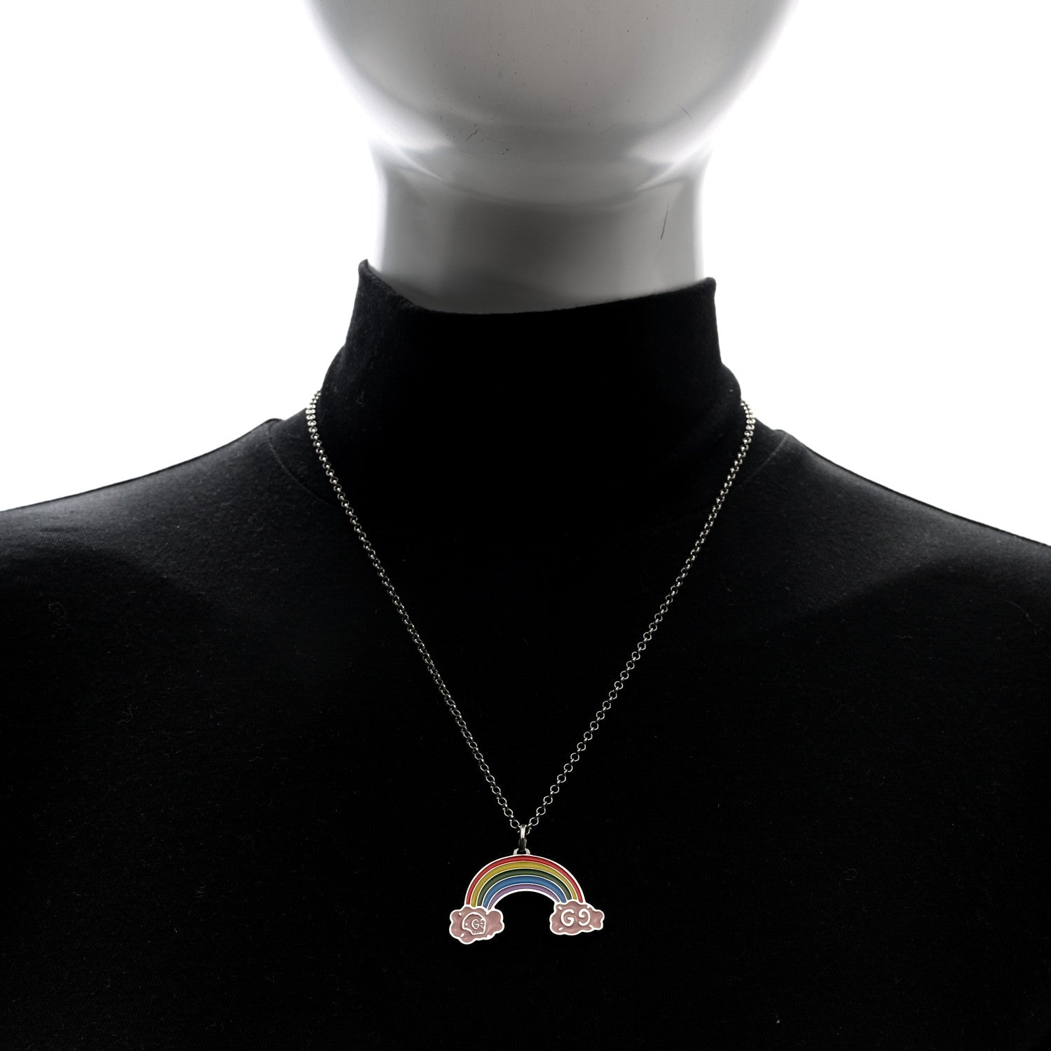 Sterling Silver Enamel GucciGhost Rainbow Pendant Necklace