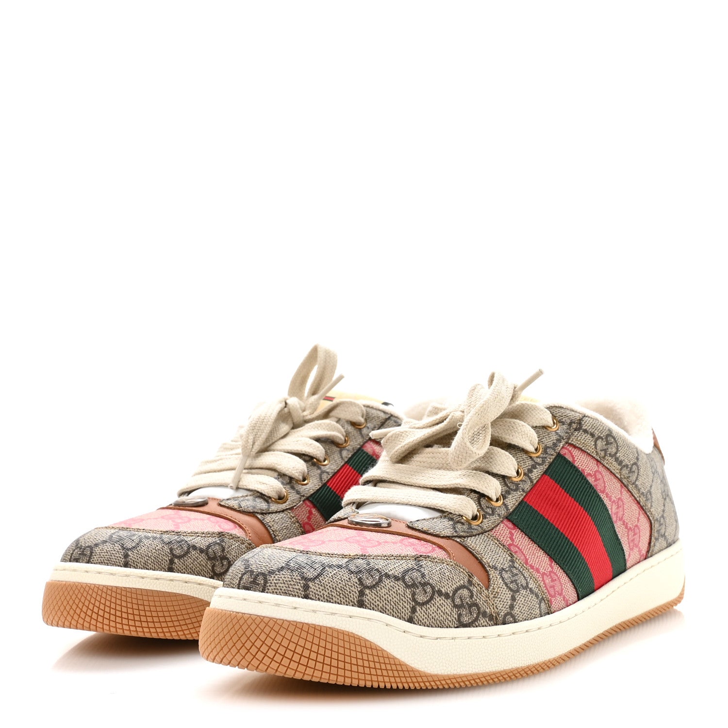 GG Supreme Monogram Harness Calfskin Web Mens Screener Sneakers 10.5 Beige Ebony Rosso Harness Brown