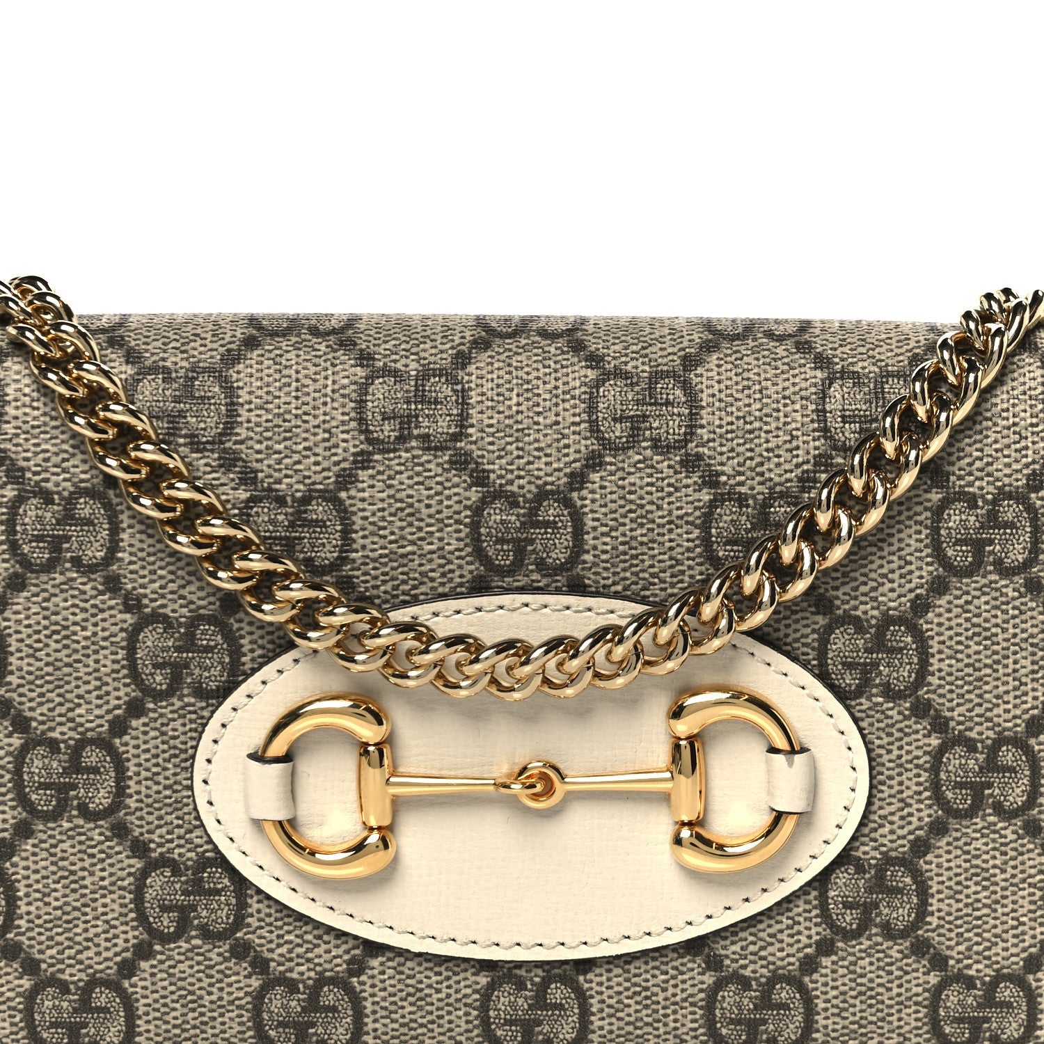 GG Supreme Monogram Azalea Calfskin Horsebit 1955 Wallet On Chain Beige Ebony Mystic White