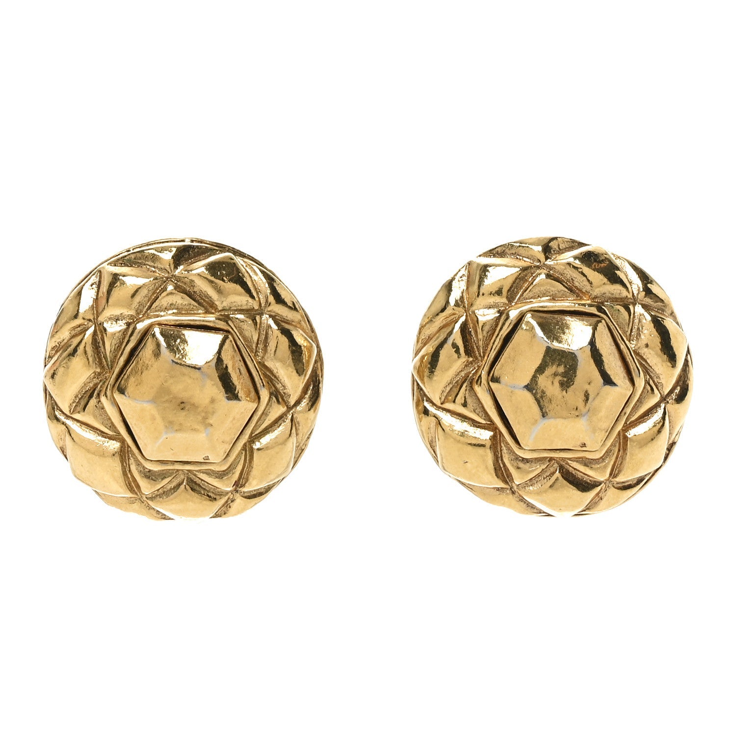Round Quilted Clip On Earrings Gold