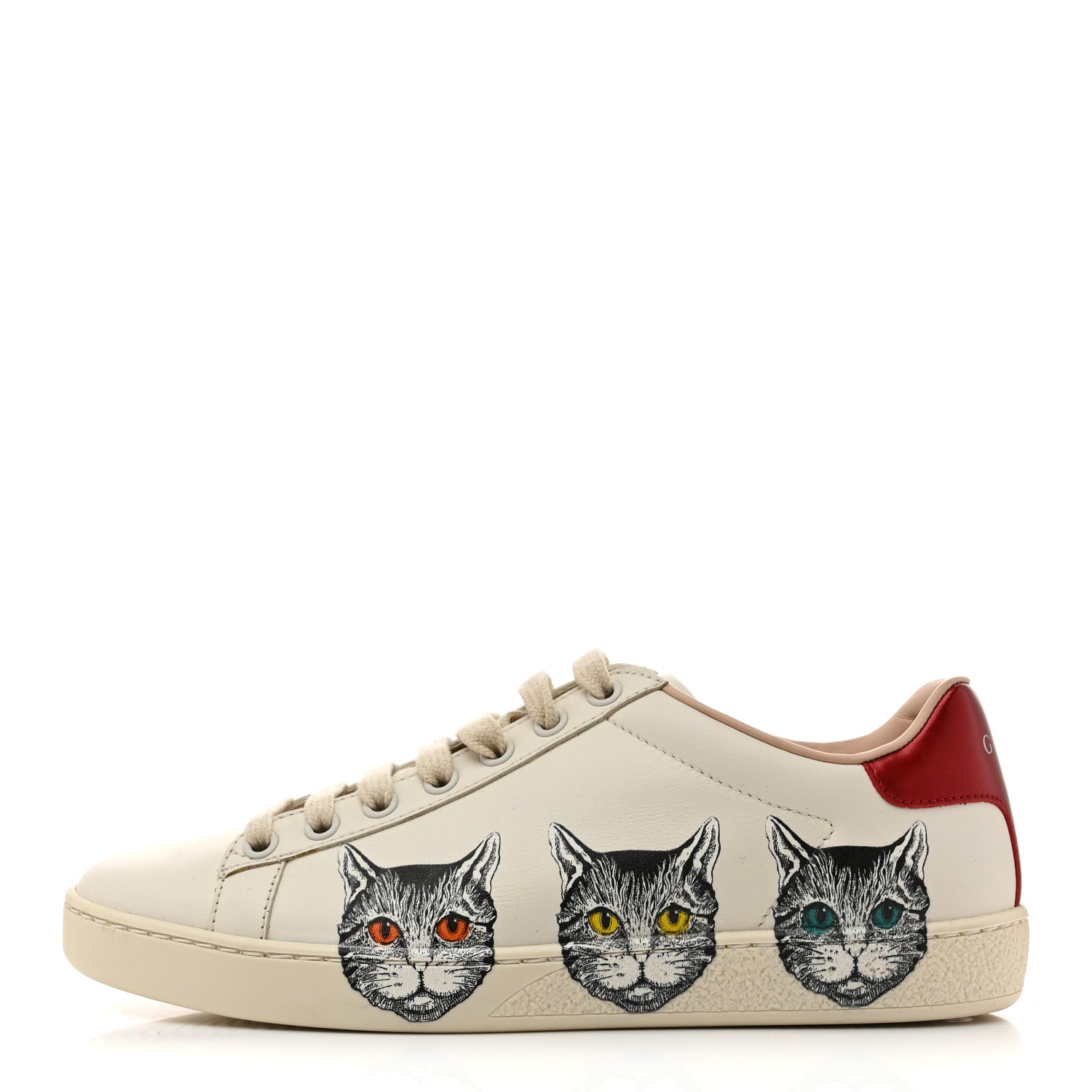 Calfskin Mystic Cat Print Womens Ace Sneakers 35.5 White