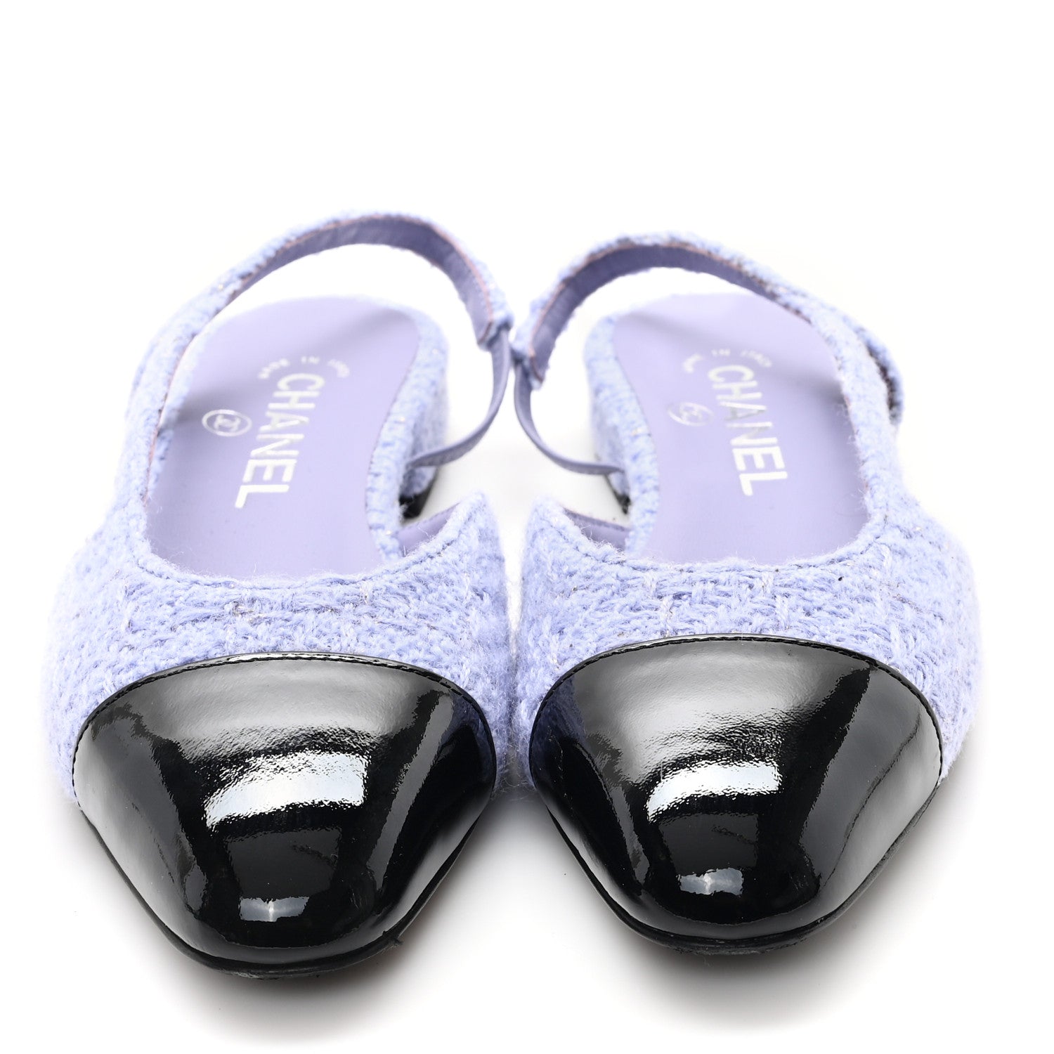 Tweed Cap Toe CC Slingback Flat 35.5 Lilac Black