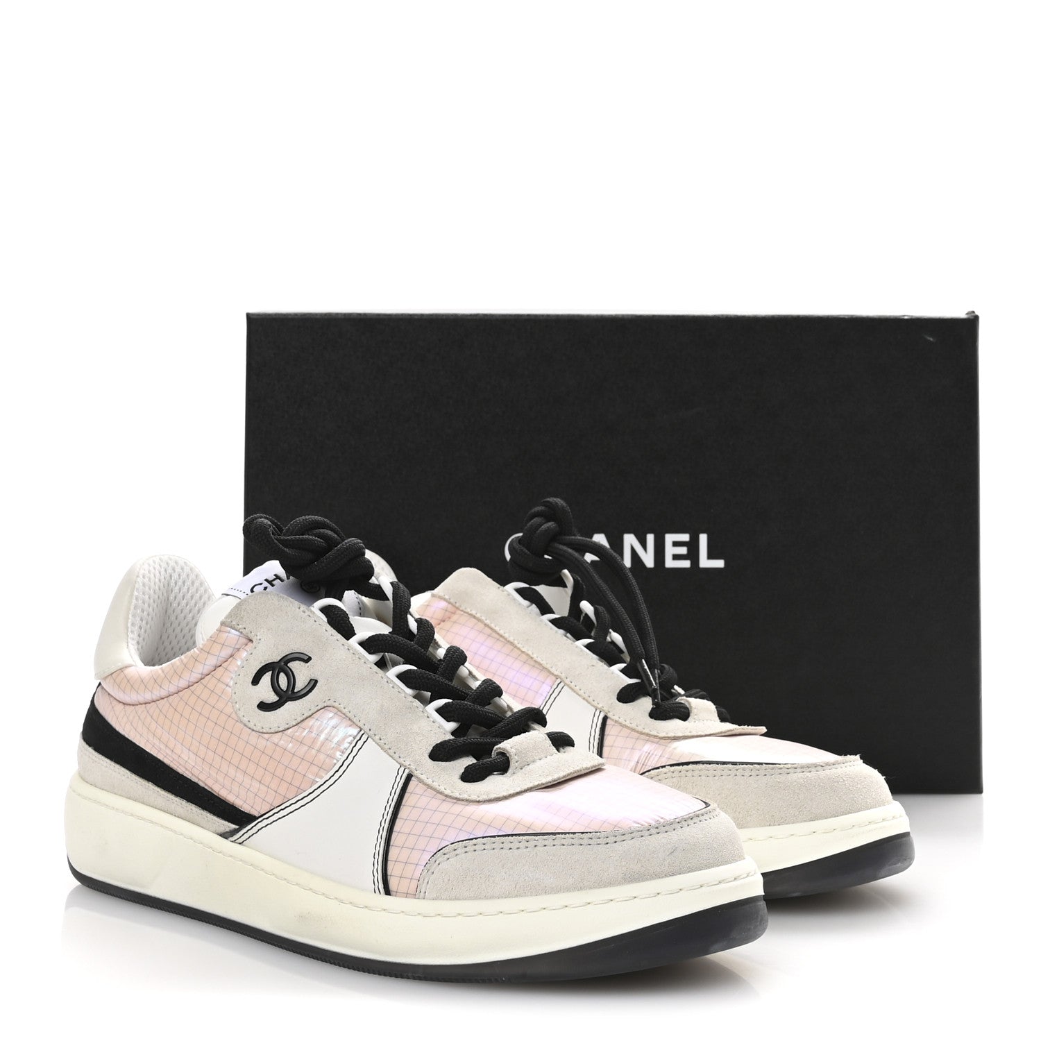 Suede Fabric Calfskin Womens CC Sneakers 40.5 Pink Grey White
